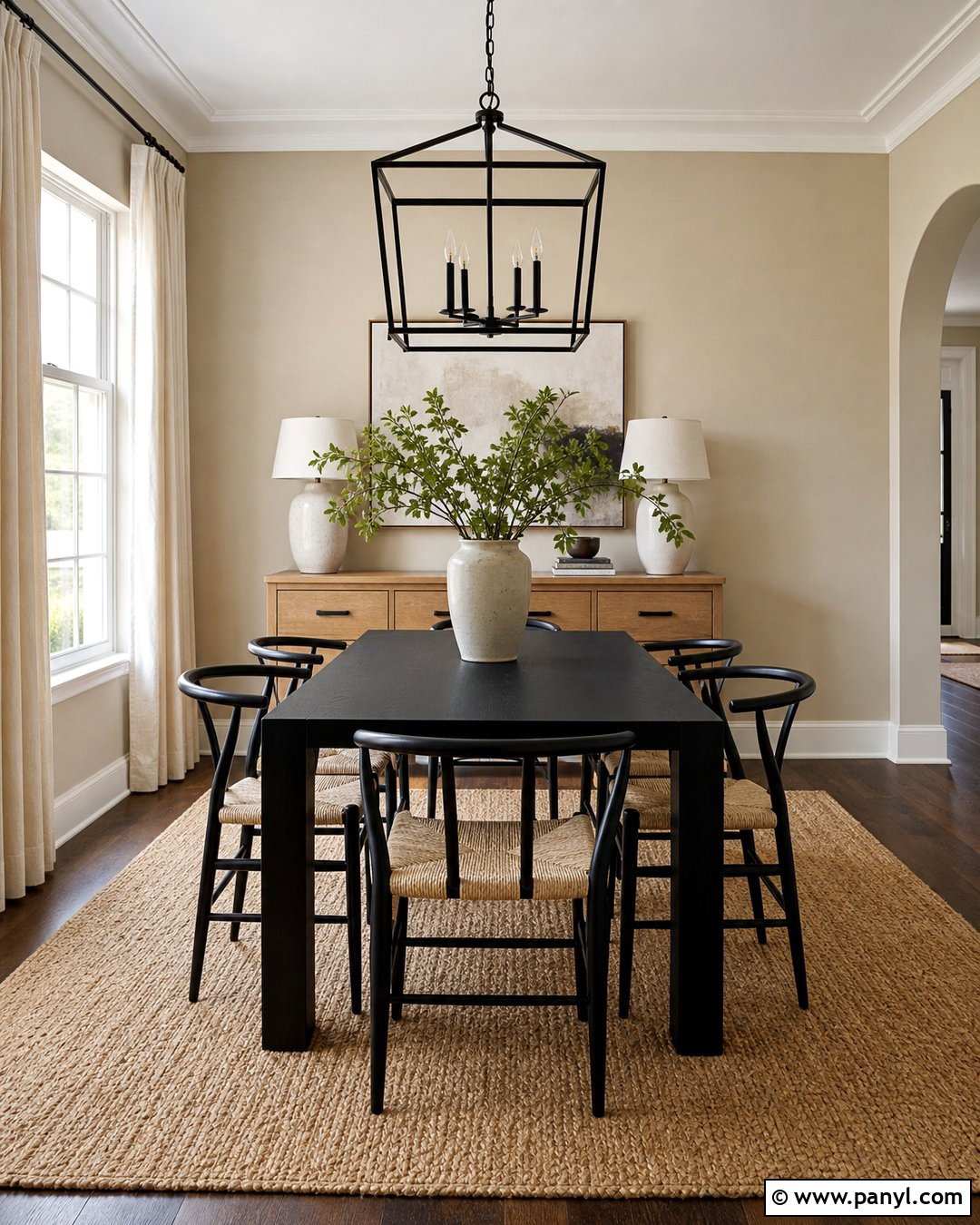 Natural Linen Dining Room With Black Furniture - 25 Sherman Williams Natural Linen Walls