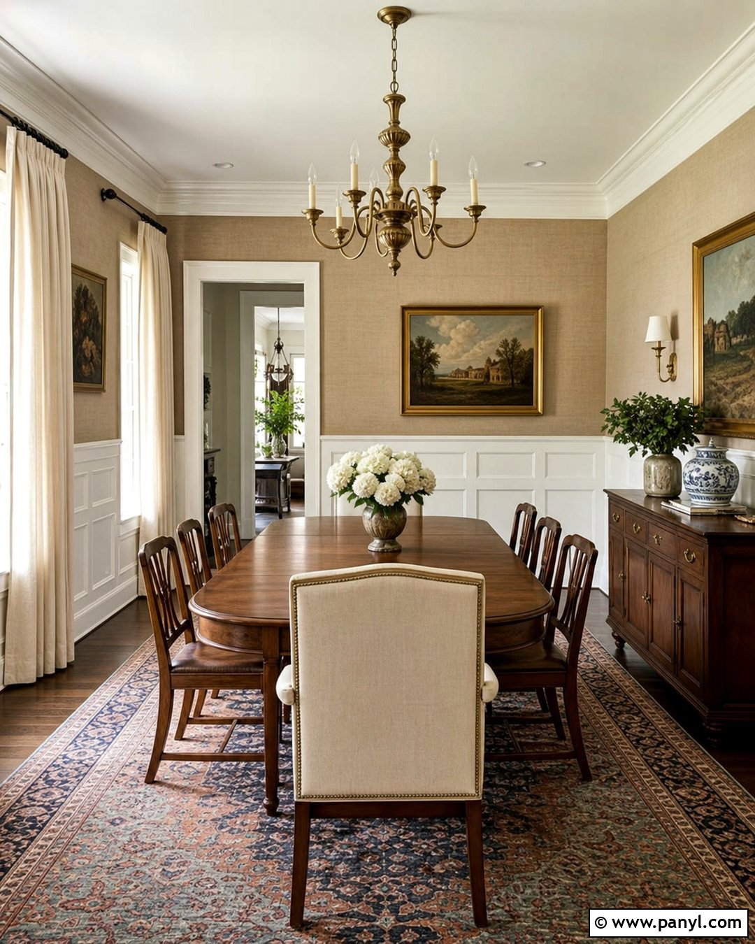 Natural Linen Dining Room With Wainscoting - 25 Sherman Williams Natural Linen Walls