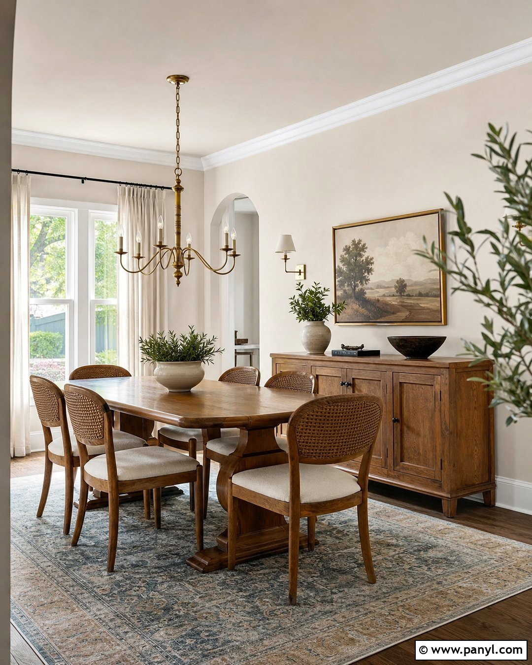 Natural Linen Dining Room With Wood Furniture - 25 Sherman Williams Natural Linen Walls