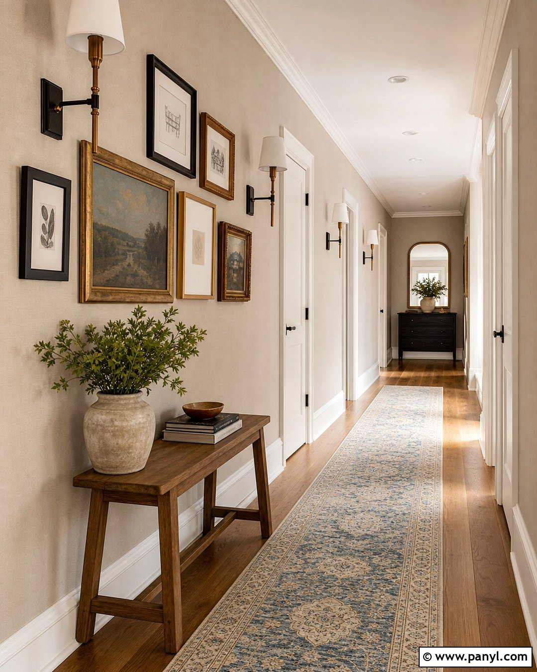 Natural Linen Hallway With Gallery Wall - 25 Sherman Williams Natural Linen Walls