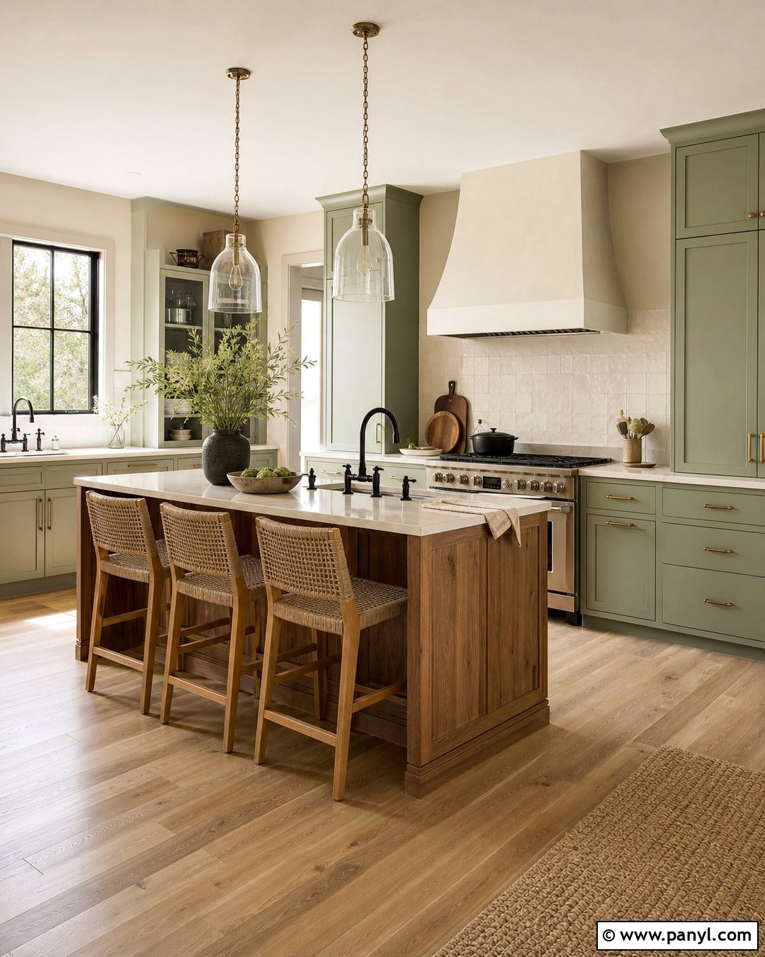 Natural Linen Kitchen With Green Cabinets - 25 Sherman Williams Natural Linen Walls