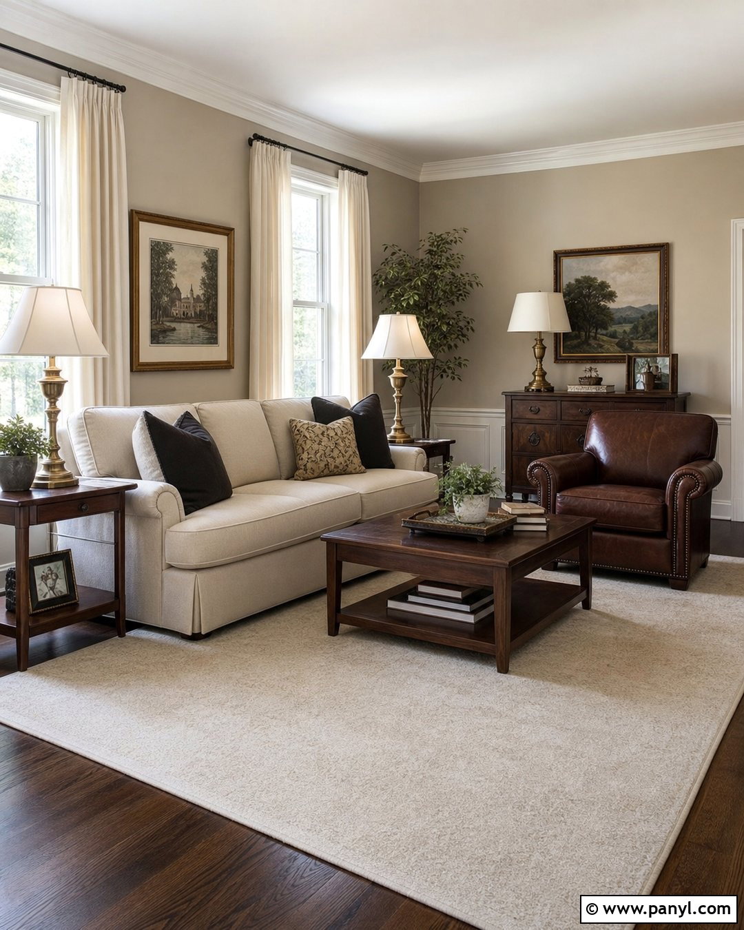 Natural Linen Living Room With Dark Wood Floors - 25 Sherman Williams Natural Linen Walls