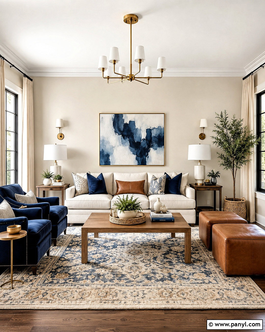 Natural Linen Living Room With Navy Accents - 40 natural linen sherwin williams walls