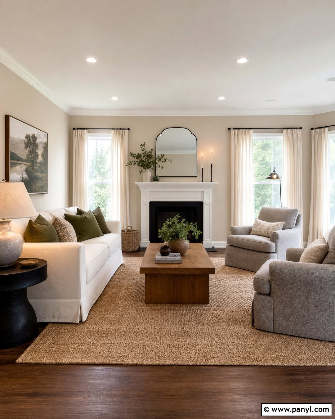 Natural Linen Living Room With White Trim - 25 Sherman Williams Natural Linen Walls