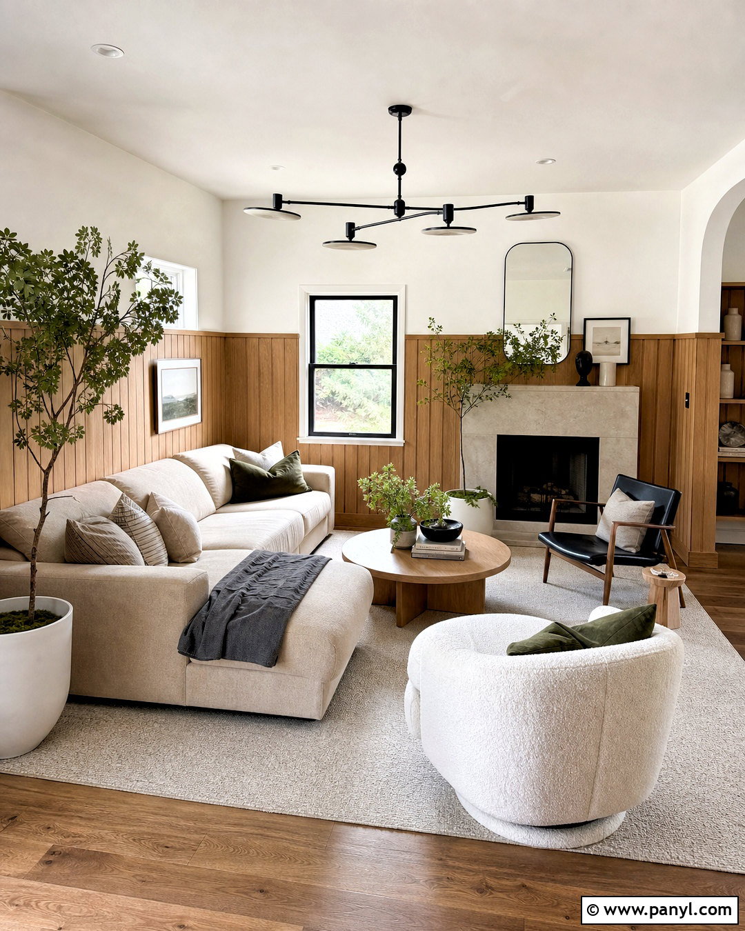 Natural Oak Half Wall Paneling In A Living Room - 20 half paneled walls