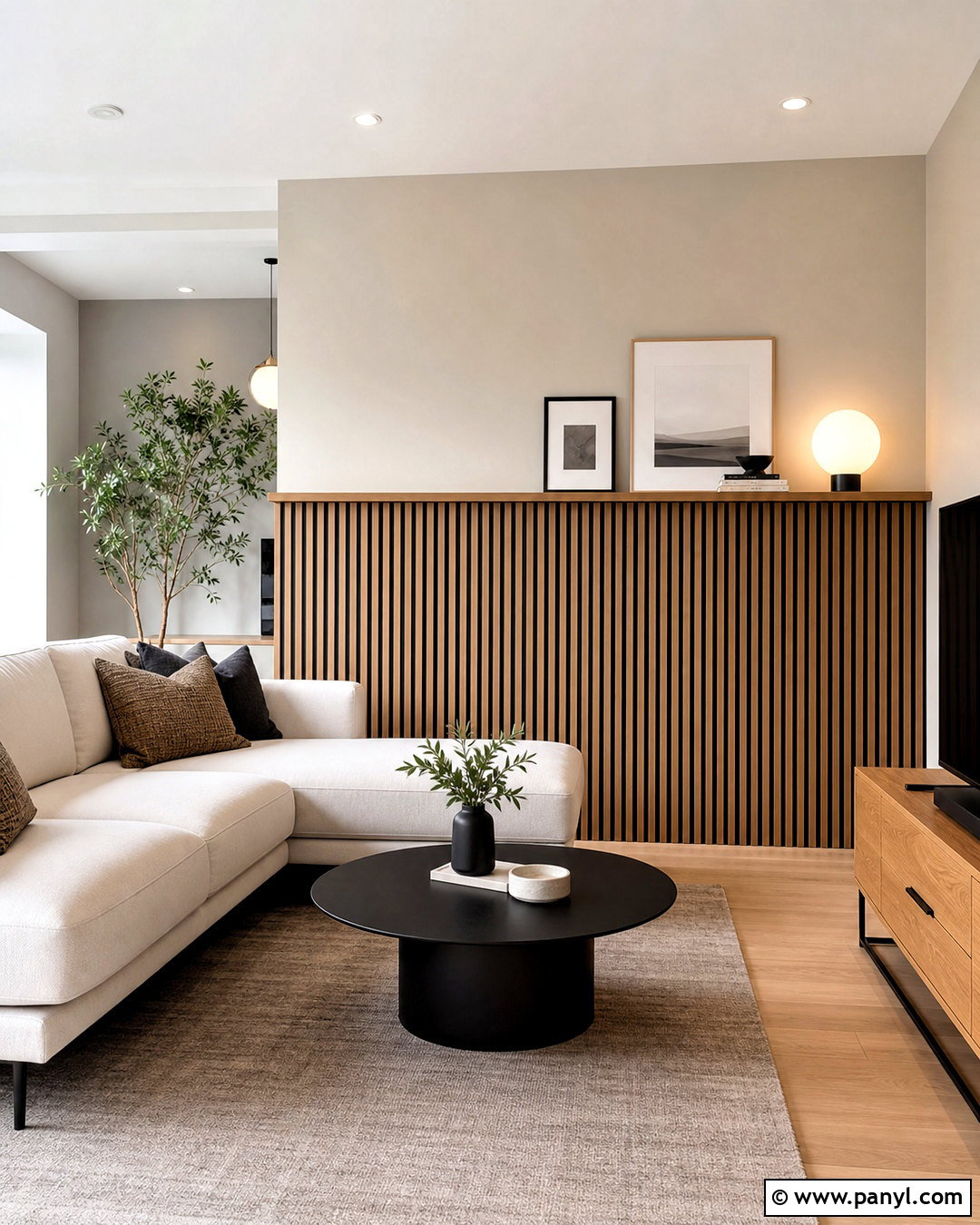 Natural Oak Slat Half Wall - 20 half wall accent ideas