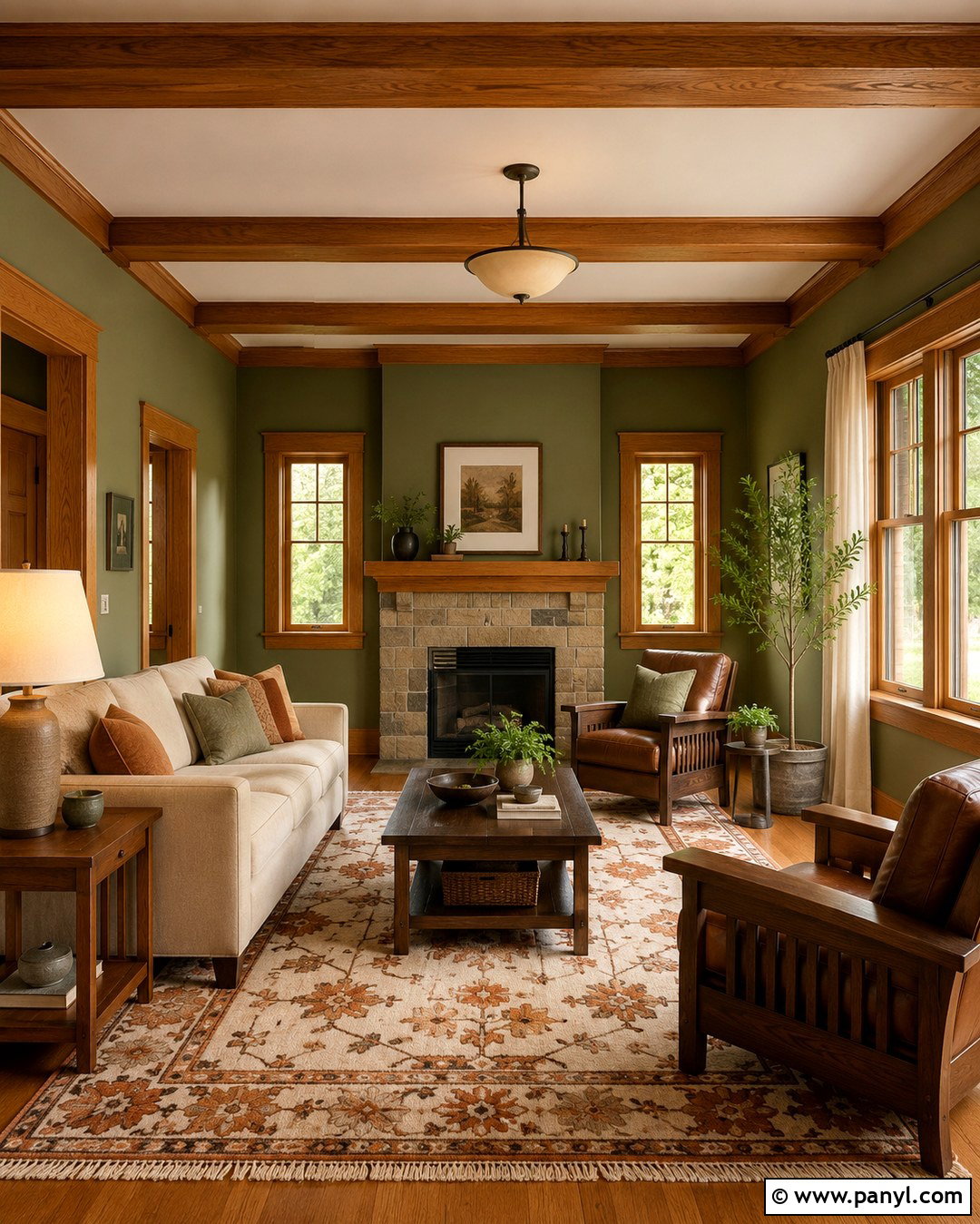 Natural Oak Trim With Green Walls - 20 Trim Colors For Green Walls
