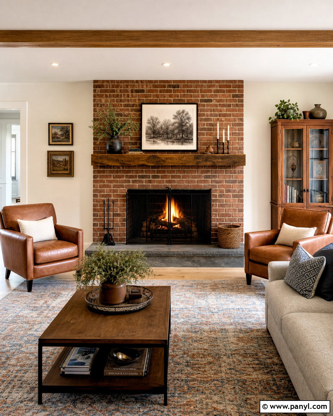 Natural Red Brick Fireplace - 20 full wall brick fireplace makeover ideas