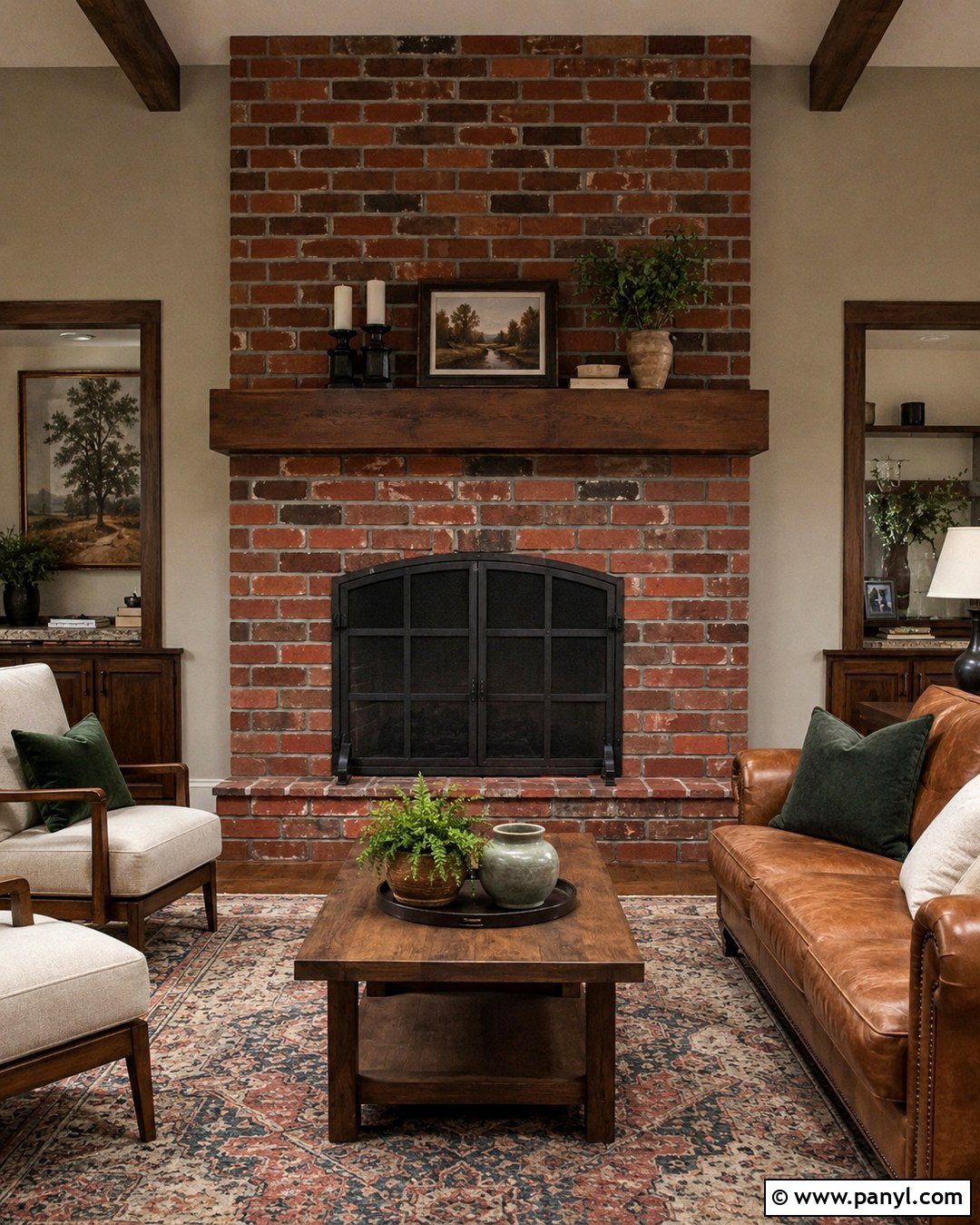Natural Red Brick With Dark Mortar - 20 Brick Fireplace Coloring Ideas