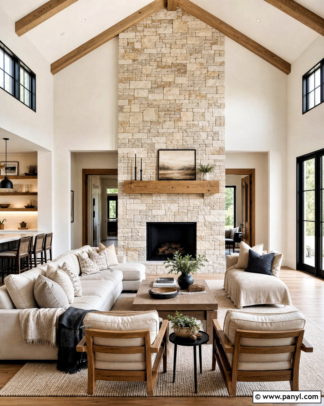 Natural Stone Fireplace Accent Wall - 20 modern farmhouse accent wall ideas