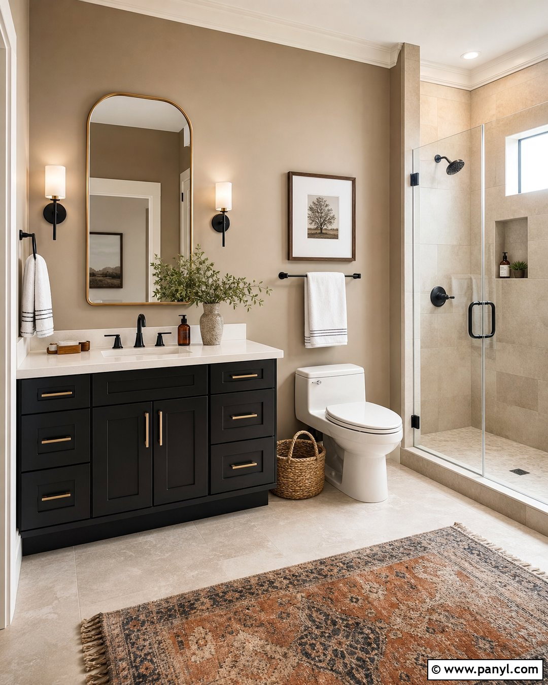 Natural Tan Bathroom With Black Vanity - 25 Natural Tan Sherwin Williams Walls