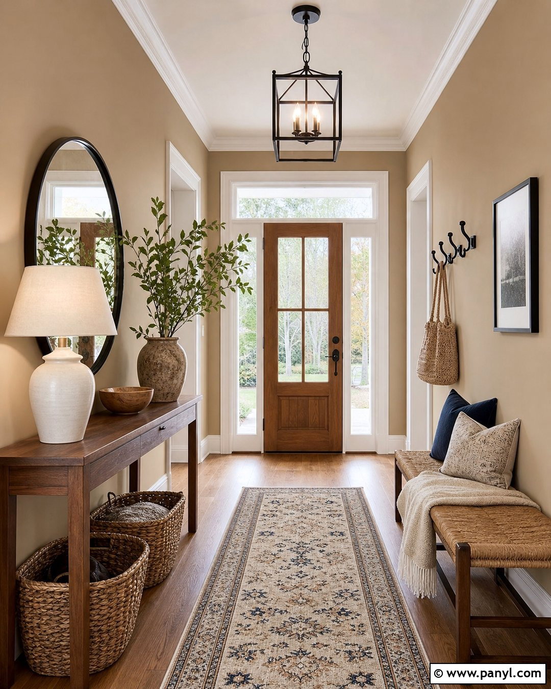 Natural Tan Entryway With Wood Console - 25 Natural Tan Sherwin Williams Walls
