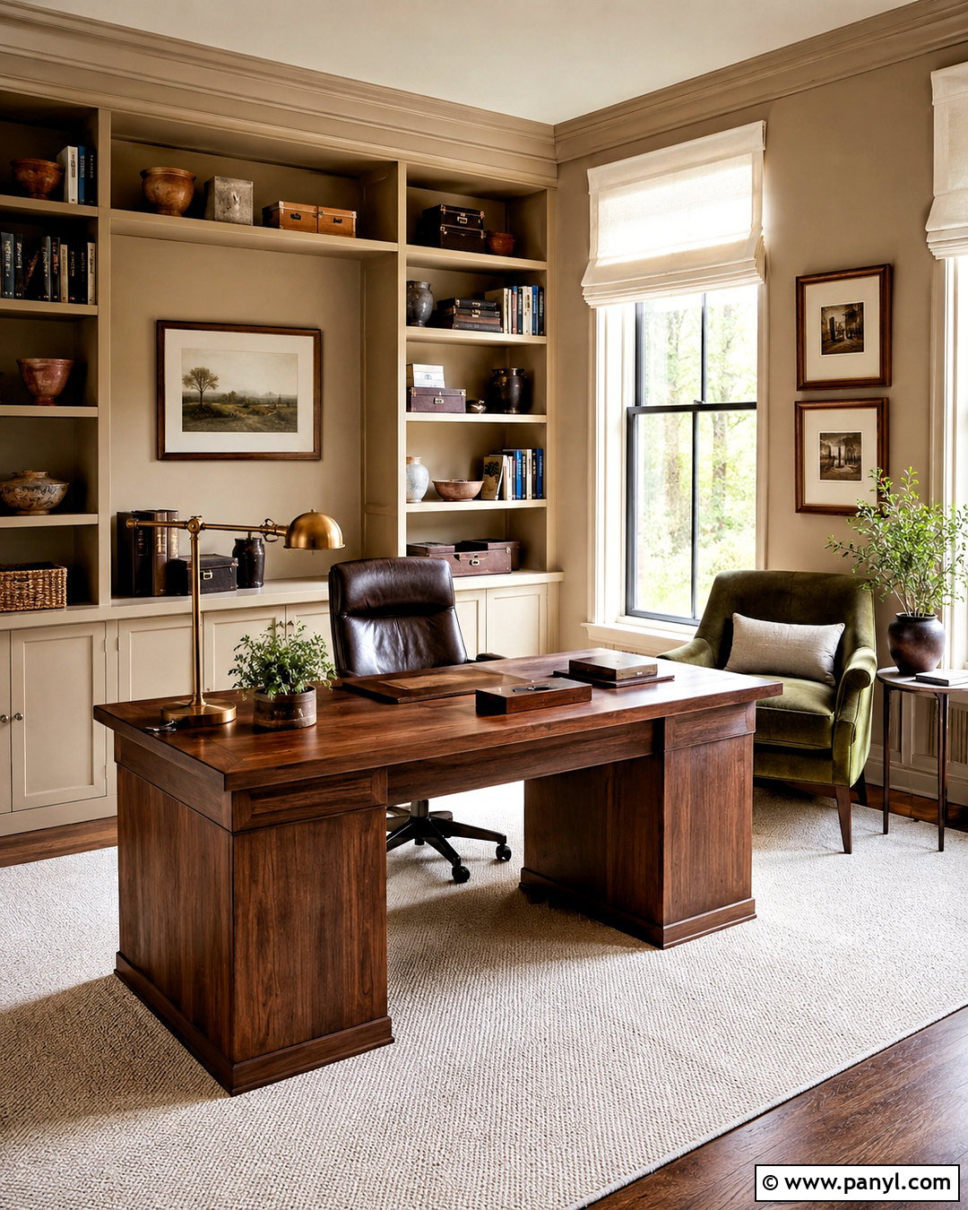 Natural Tan Home Office With Built-Ins - 20 natural tan sherwin williams ideas