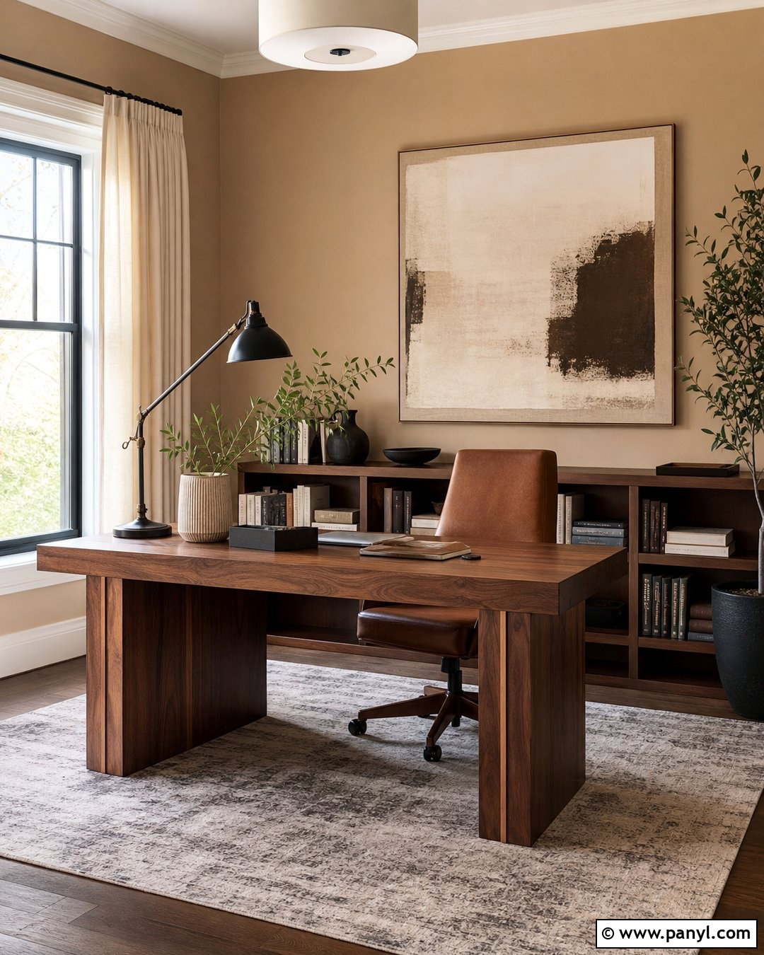 Natural Tan Home Office With Walnut Desk - 25 Natural Tan Sherwin Williams Walls