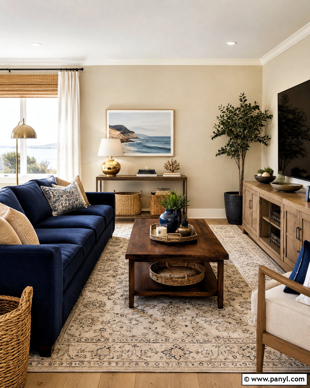 Natural Tan Living Room With Navy Accents - 20 natural tan sherwin williams ideas