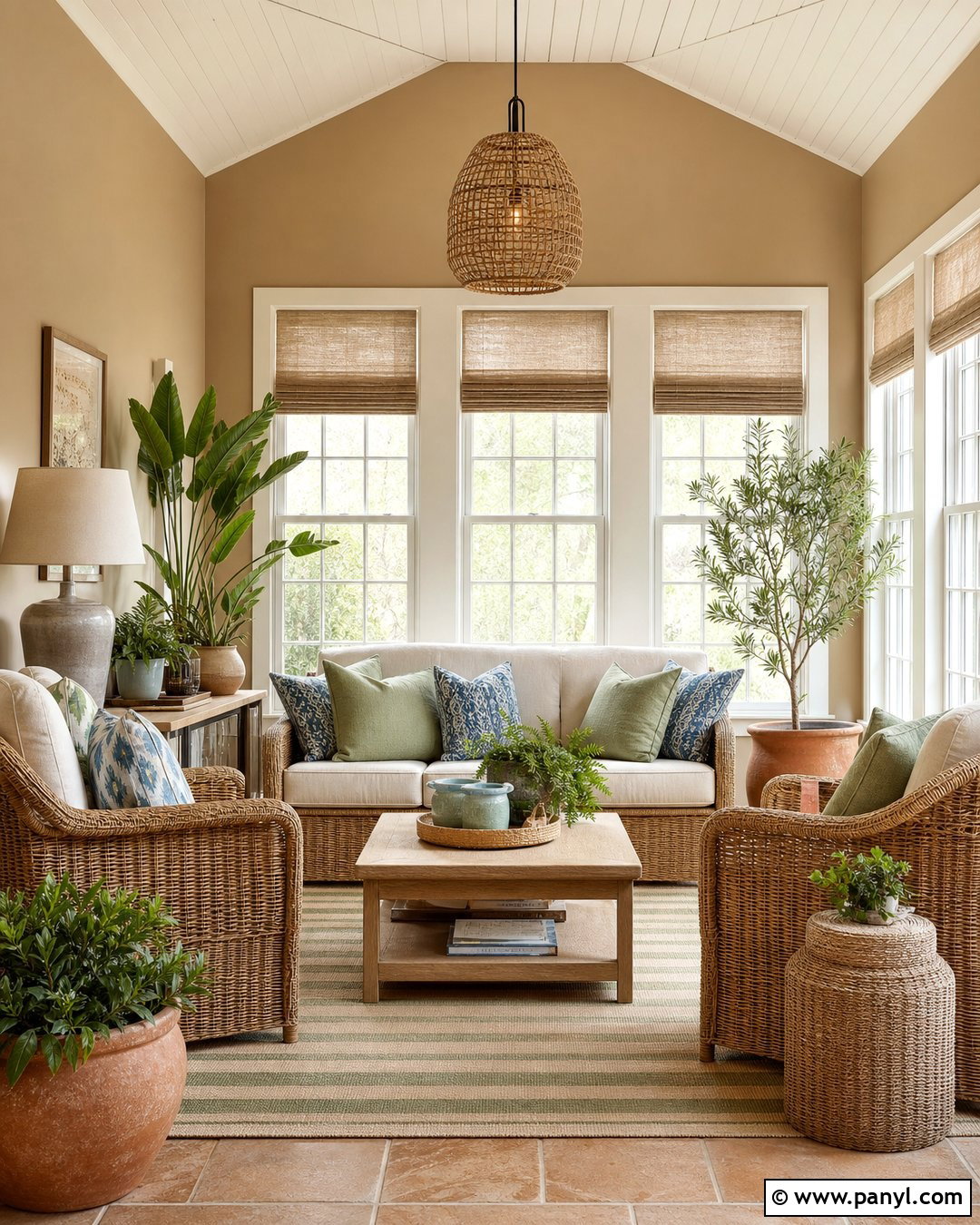 Natural Tan Sunroom With Woven Furniture - 25 Natural Tan Sherwin Williams Walls