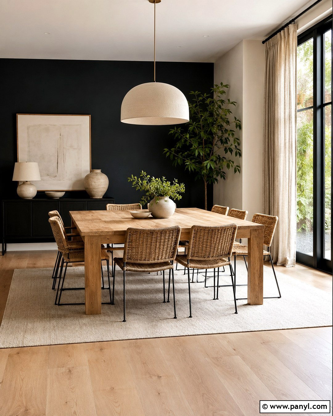 Natural Wood And Black Walls - 20 Wood And Wall Color Combination Ideas