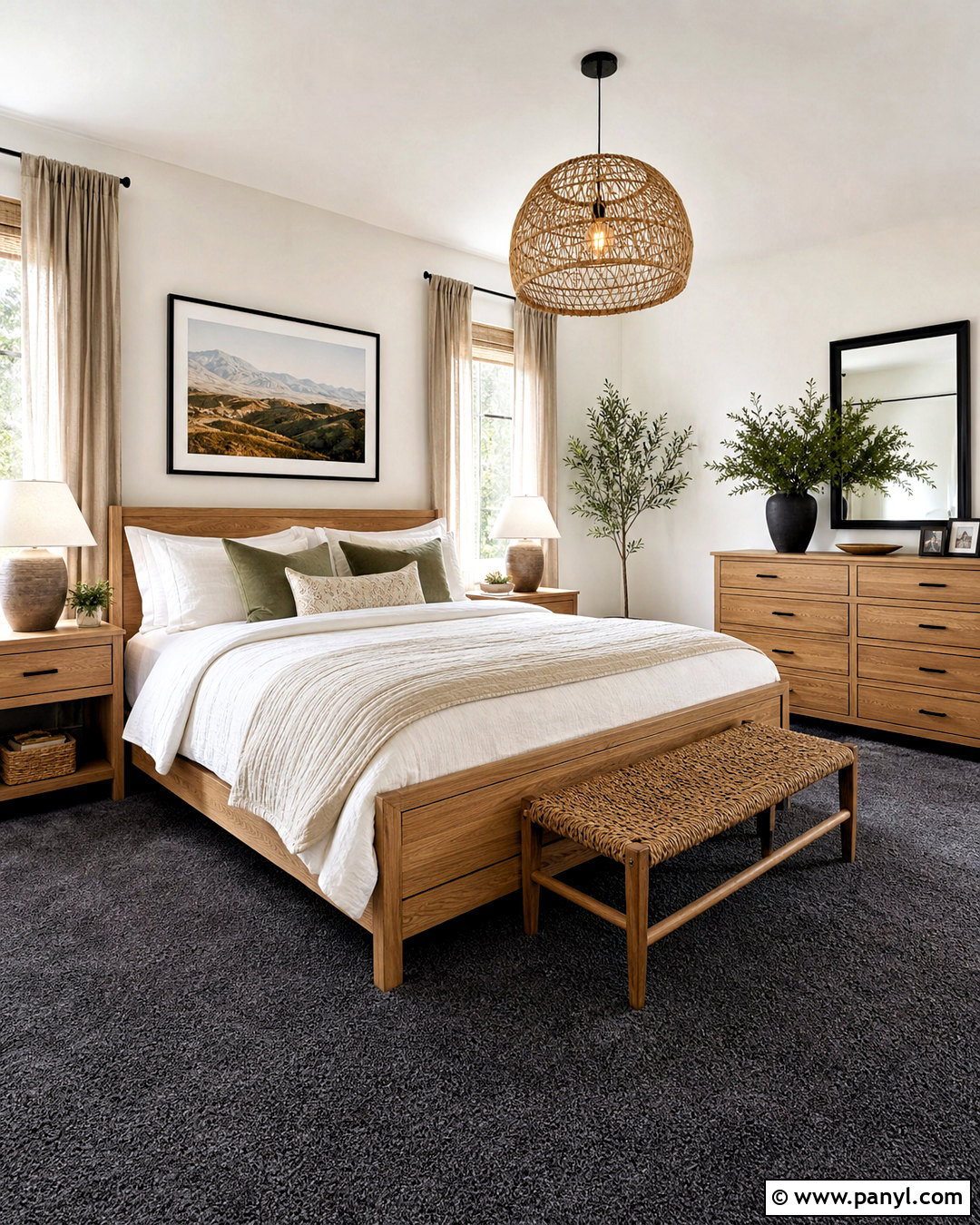 Natural Wood Bedroom With Dark Gray Carpet - 20 dark gray carpet bedroom ideas