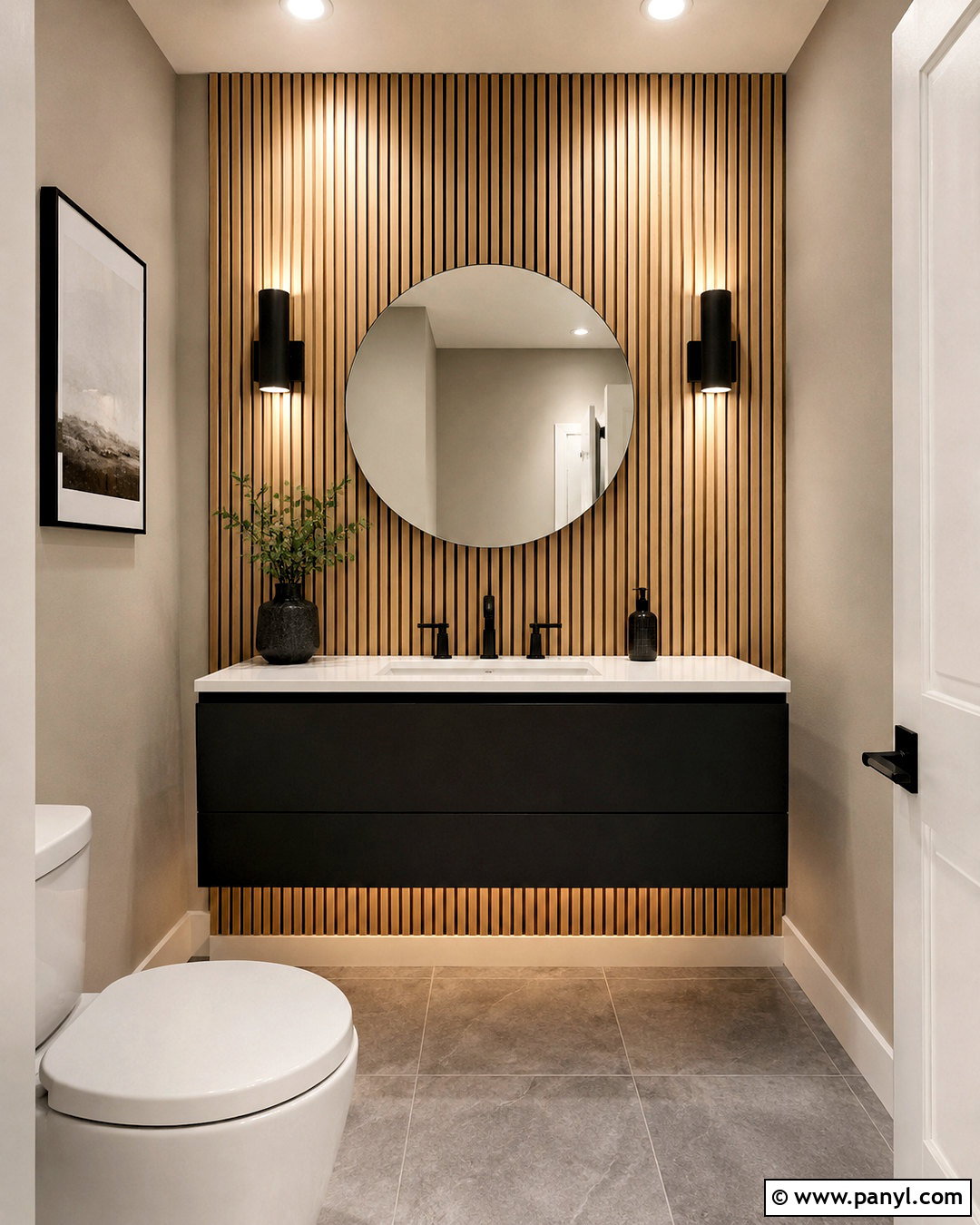 Natural Wood Slat Powder Room Accent Wall - 20 powder room accent wall ideas