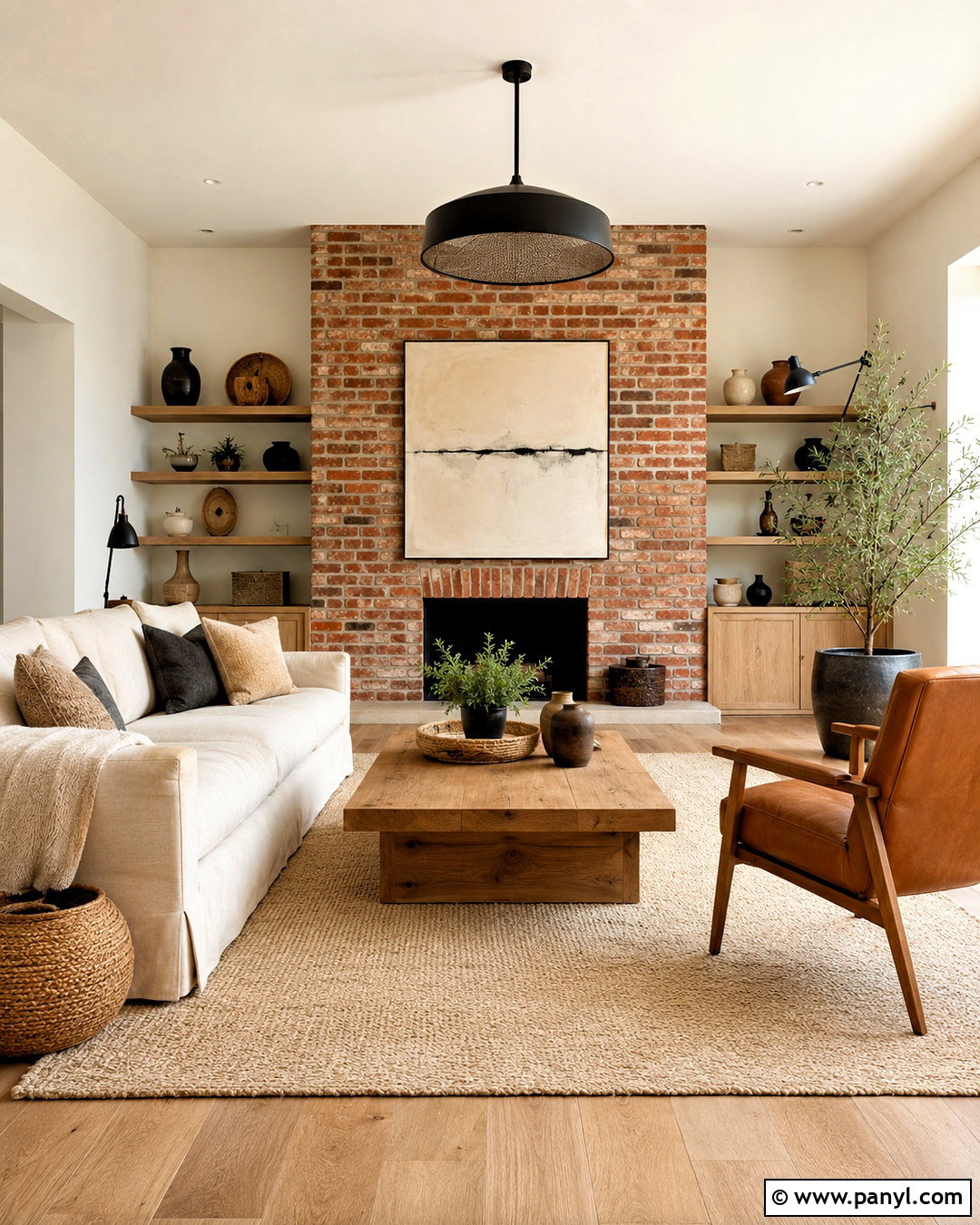 Natural Wood Tones With A Brick Wall - 20 What Color Goes With Brick Wall Ideas