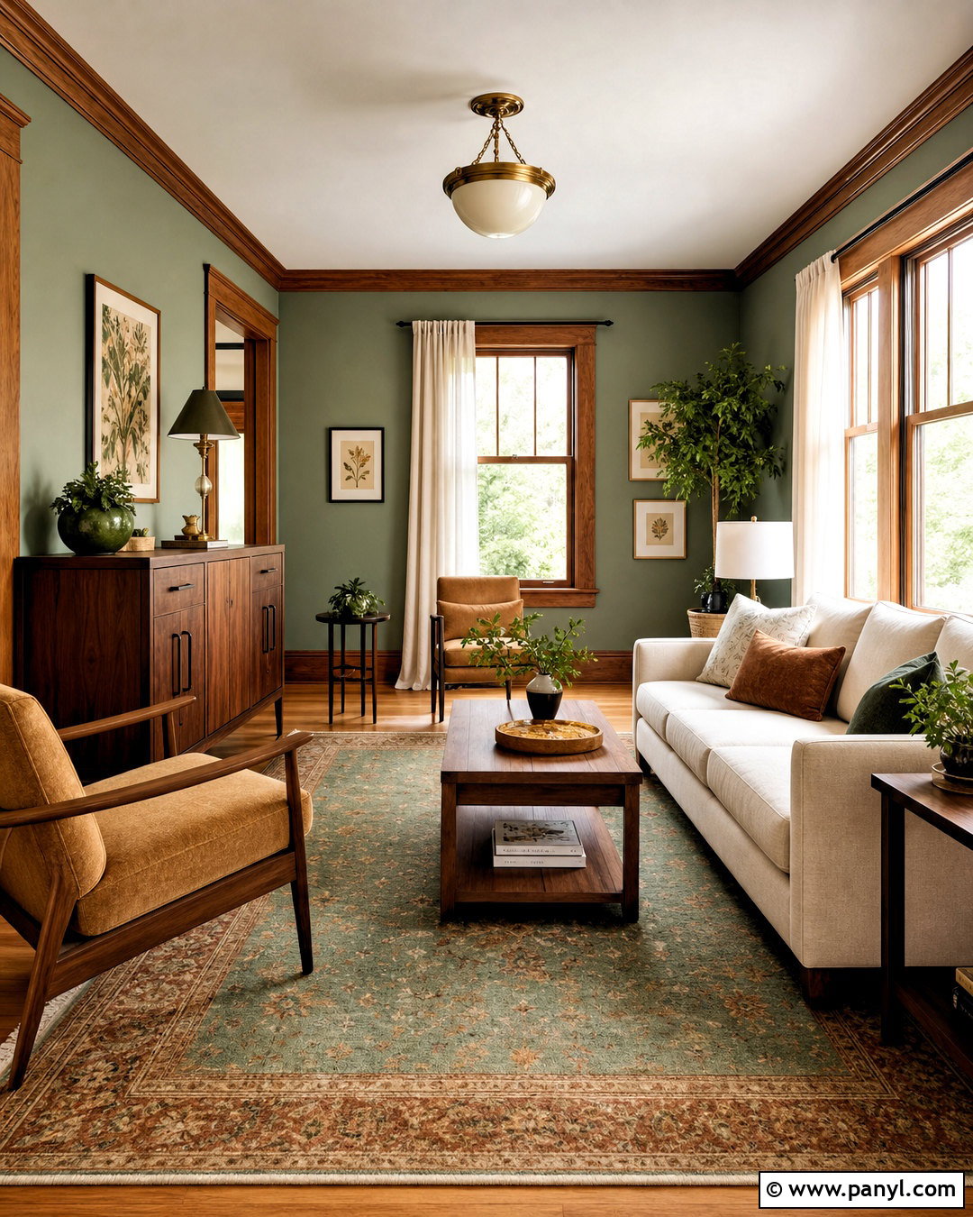 Natural Wood Trim With Green Walls - 20 natural wood trim interior ideas