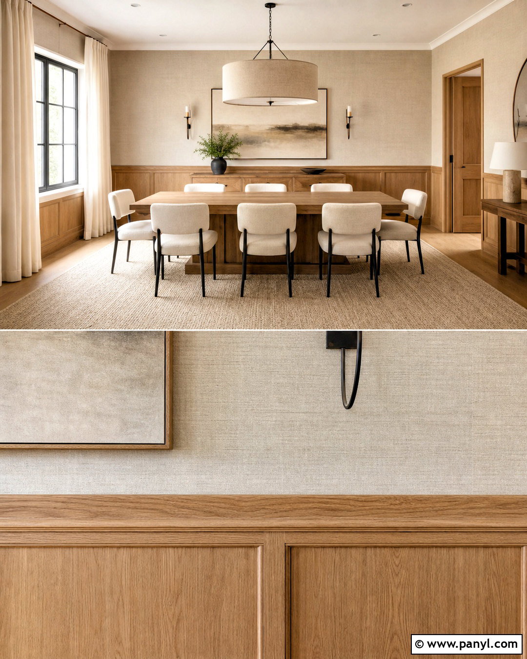 Natural Wood Wainscoting With Grasscloth Wallpaper - 20 wainscoting with wallpaper ideas