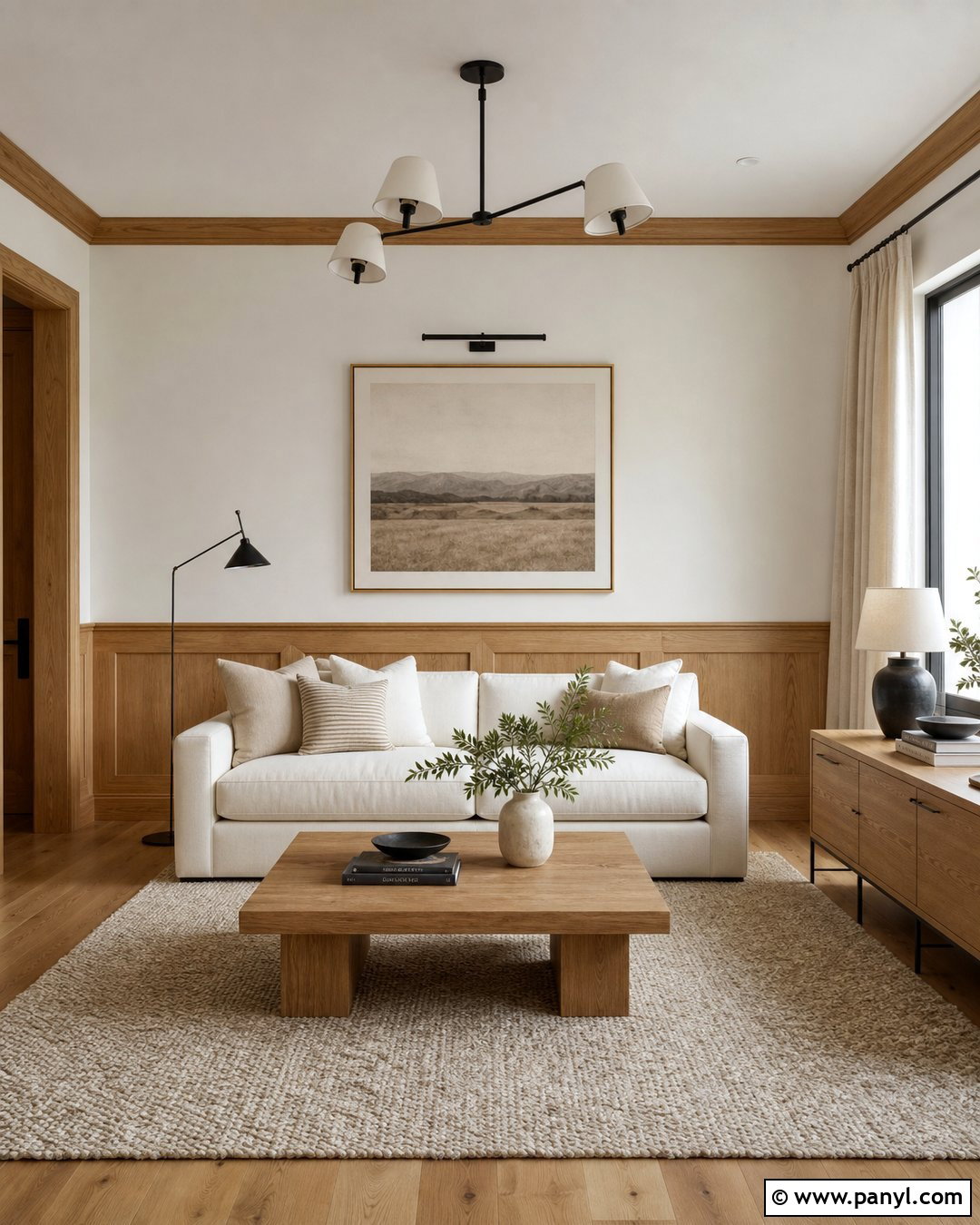 Natural Wood Wall Moulding With Warm White Walls - 25 Wall Moulding Color Ideas