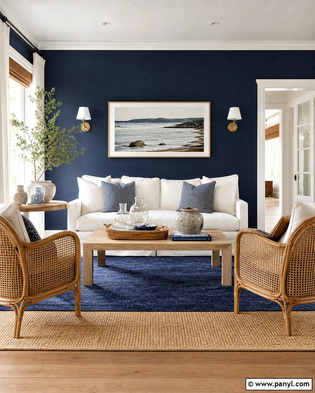 Navy Accent Wall In Coastal Living Room - 20 navy accent wall living room ideas