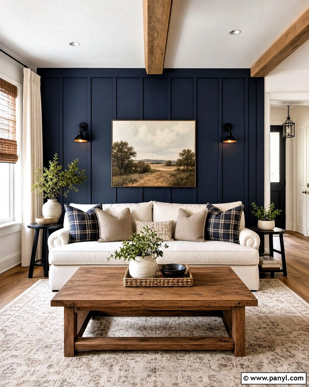 Navy Accent Wall In Modern Farmhouse Living Room - 20 navy accent wall living room ideas