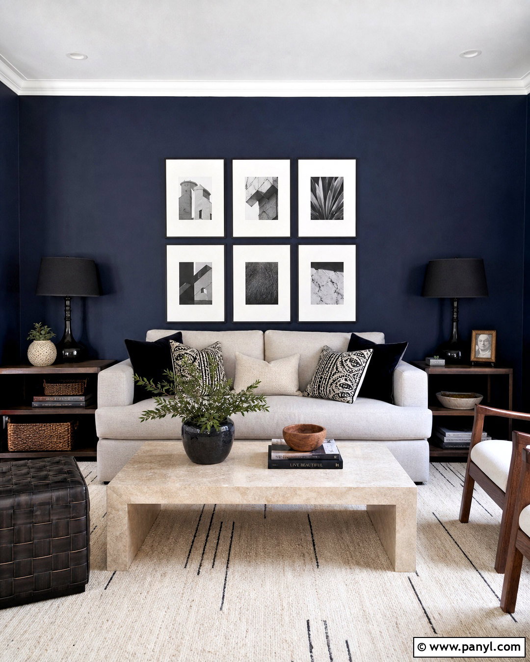 Navy Accent Wall With Black And White Decor - 20 navy accent wall living room ideas