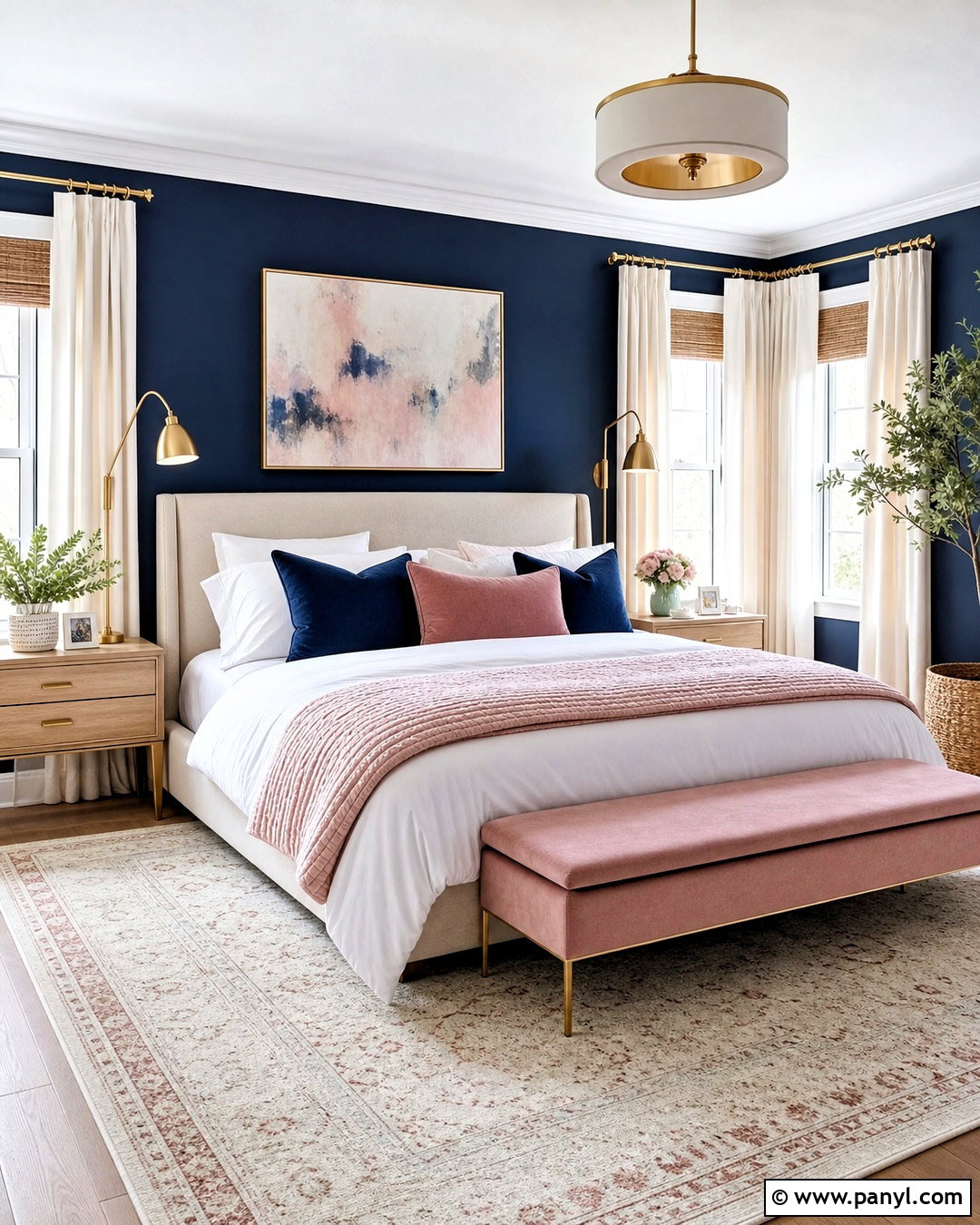 Navy Accent Wall With Blush Pink - 20 navy accent wall bedroom ideas