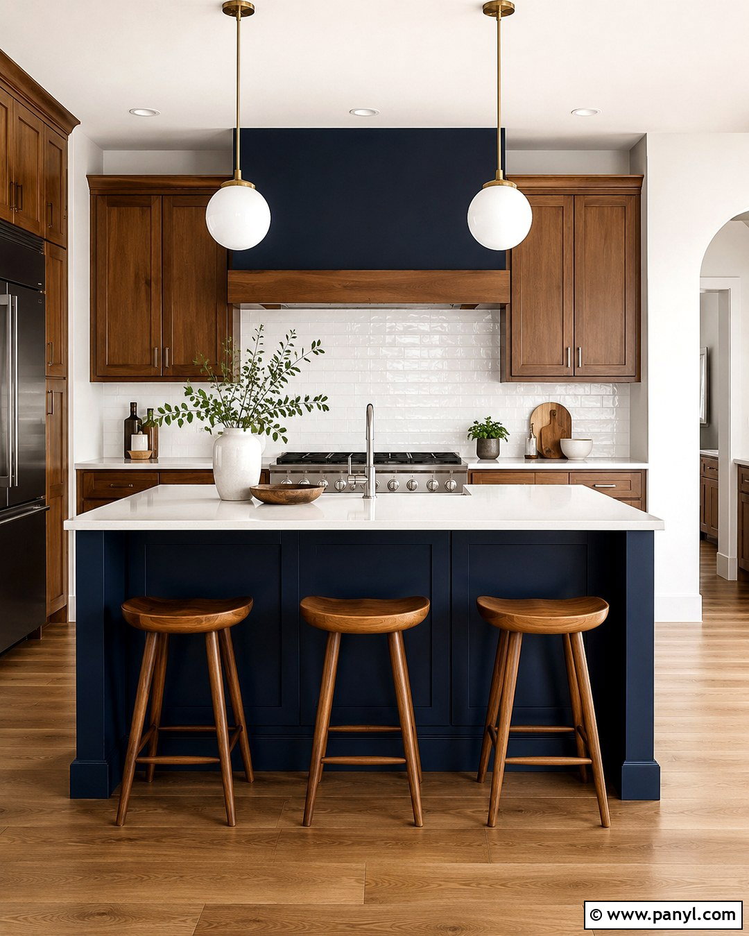 Navy Accent Wall With Brown Cabinets - 20 Brown Kitchen Ideas Paint Wall Colors