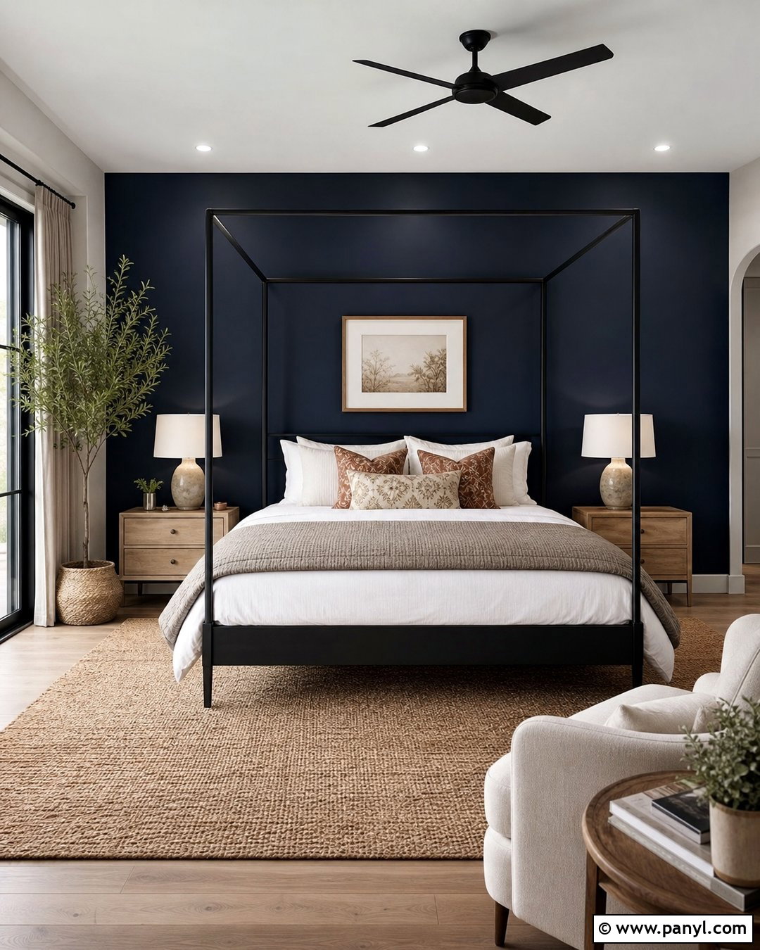 Navy Accent Wall With Canopy Bed - 35 Navy Accent Wall Ideas