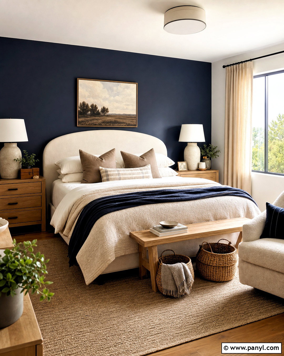 Navy Accent Wall With Cream And Beige - 20 navy accent wall bedroom ideas