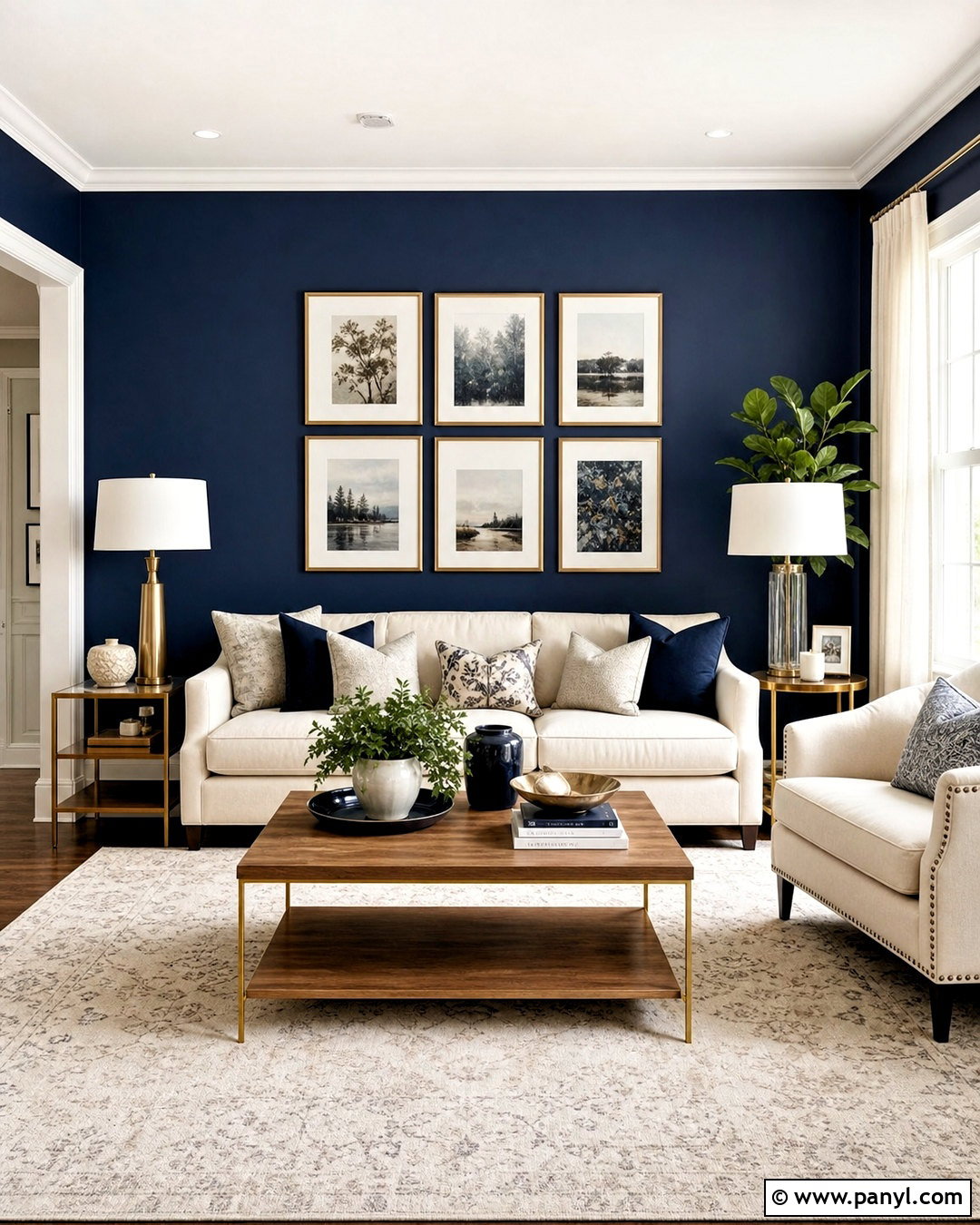 Navy Accent Wall With Cream Sofa - 20 navy accent wall living room ideas