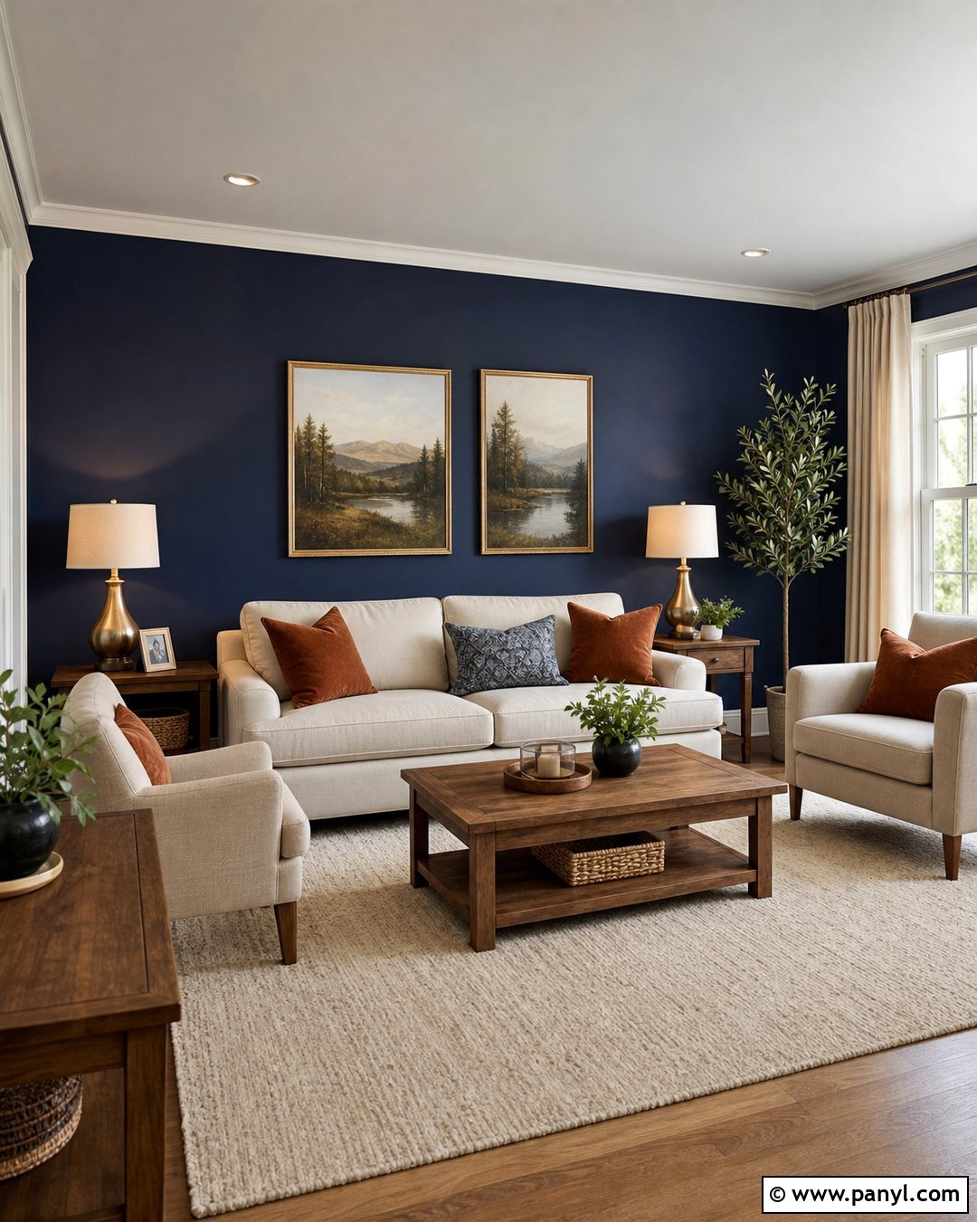 Navy Accent Wall With Cream Sofa - 35 Navy Accent Wall Ideas