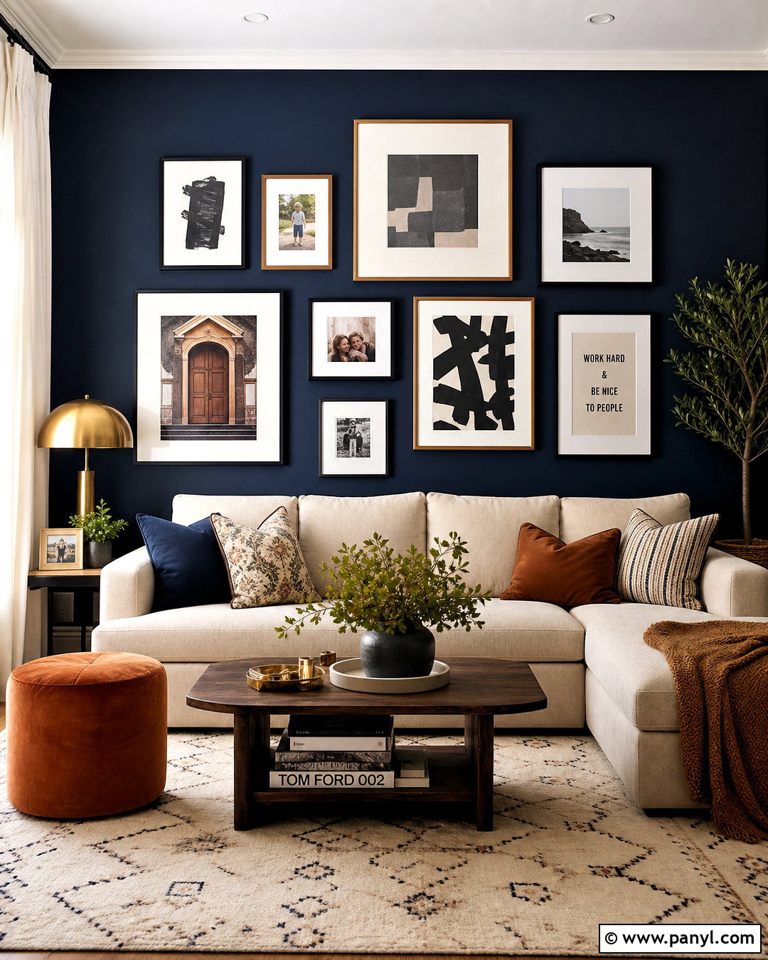 Navy Accent Wall With Gallery Wall - 20 navy accent wall living room ideas
