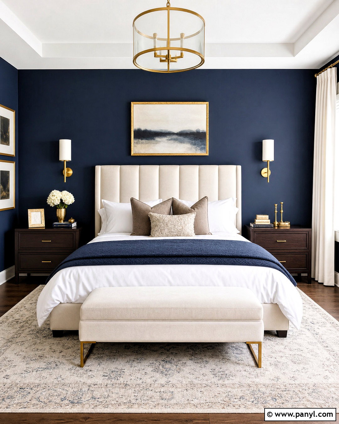 Navy Accent Wall With Gold Decor - 20 navy accent wall bedroom ideas