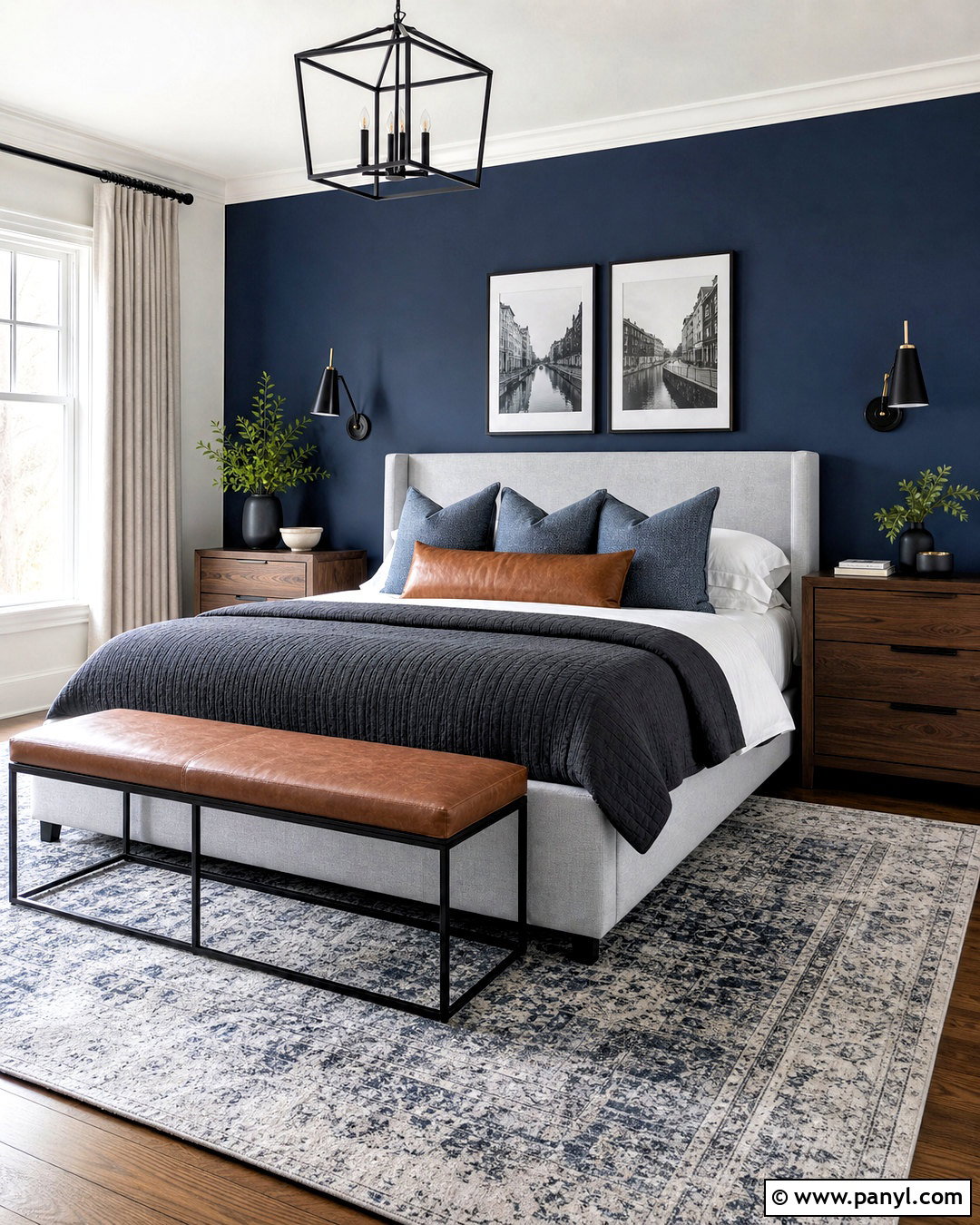 Navy Accent Wall With Gray Bedding - 20 navy accent wall bedroom ideas