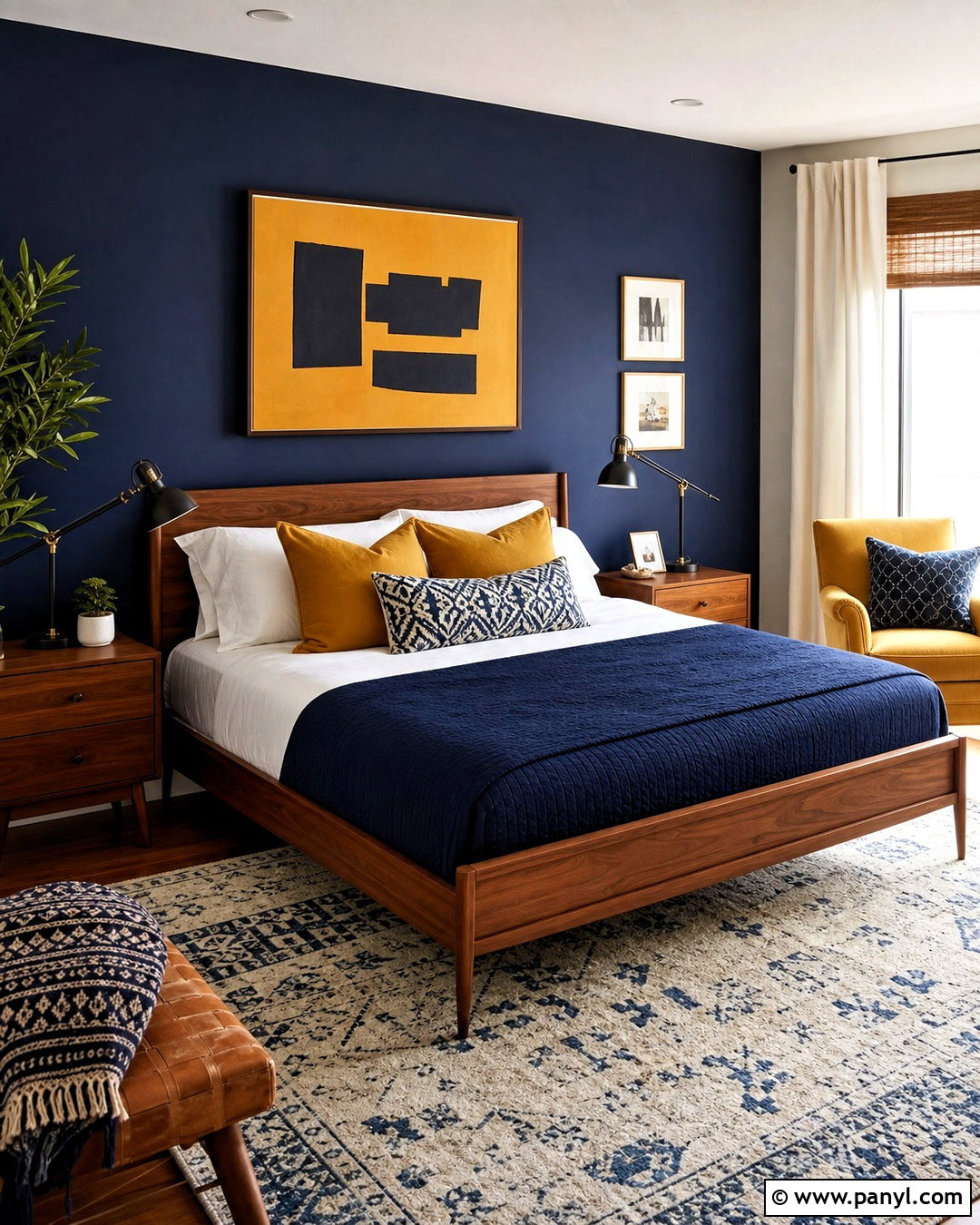 Navy Accent Wall With Mustard Yellow - 20 navy accent wall bedroom ideas