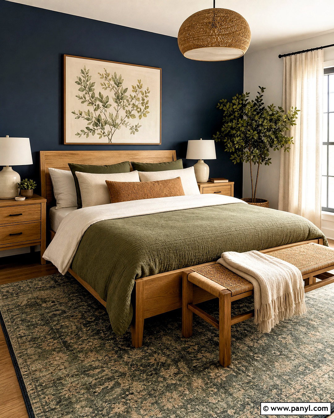 Navy Accent Wall With Sage Green - 20 navy accent wall bedroom ideas