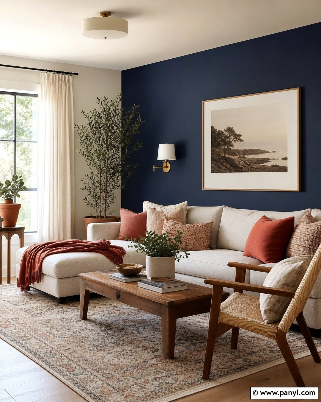 Navy Accent Wall With Terracotta Decor - 35 Navy Accent Wall Ideas