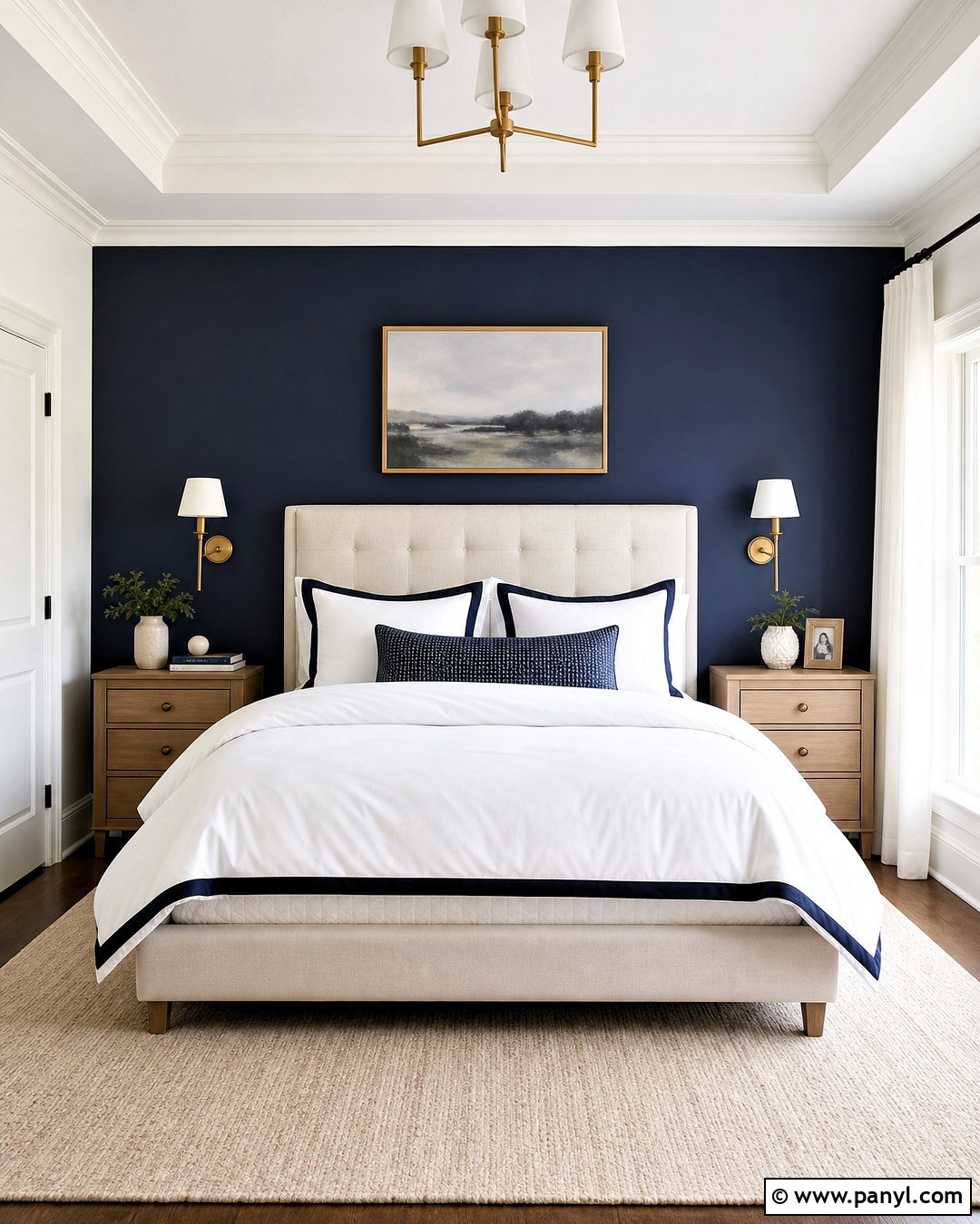 Navy Accent Wall With White Bedding - 20 navy accent wall bedroom ideas