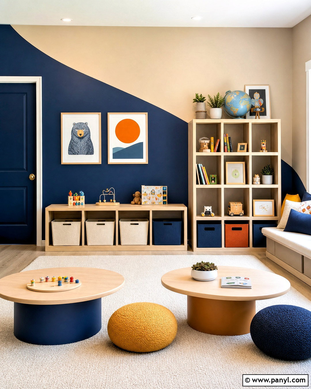 Navy And Beige Diagonal Two Tone Playroom Walls - 20 two tone painted walls