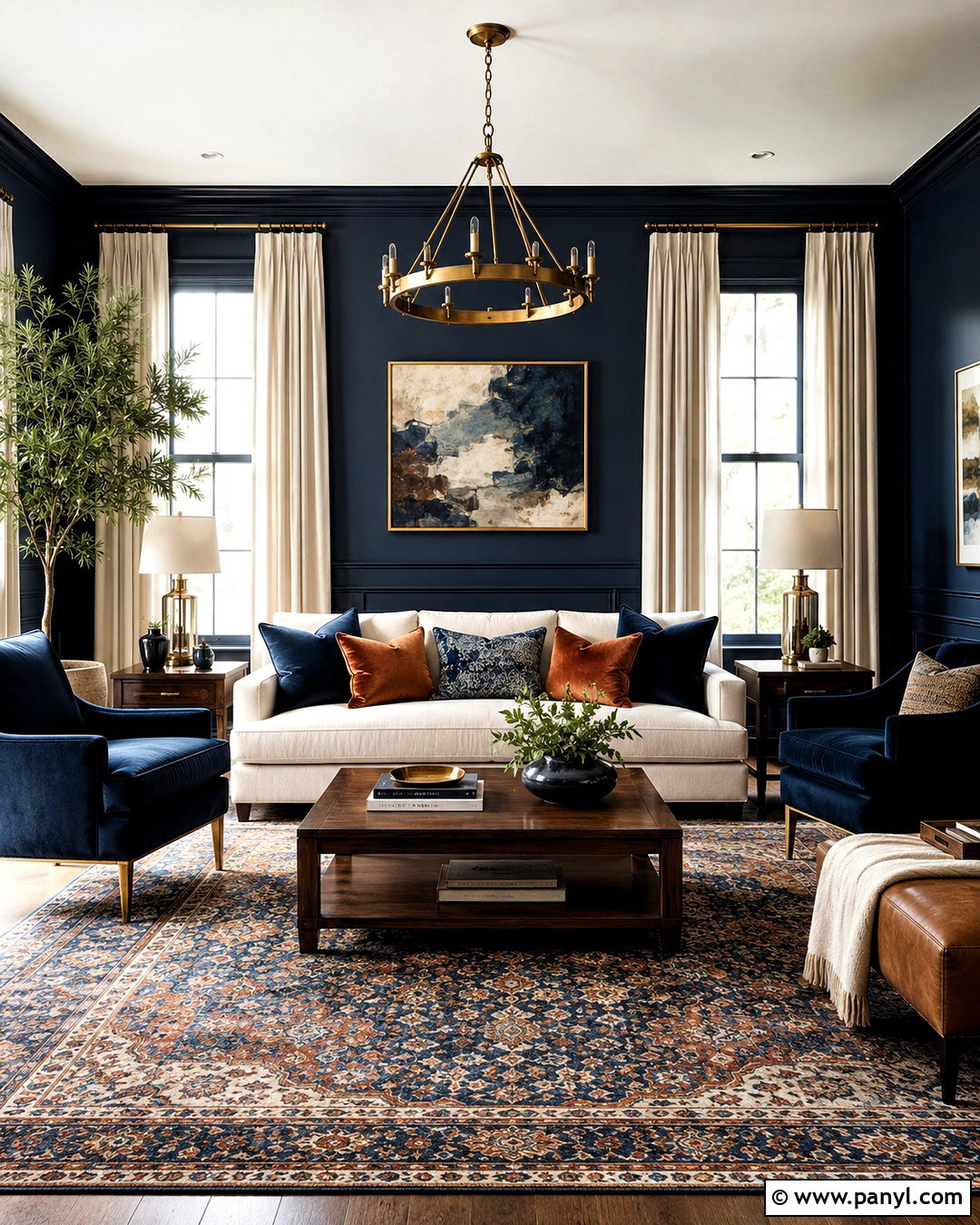 Navy And Brass Moody Blue Living Room - 20 moody blue living room ideas