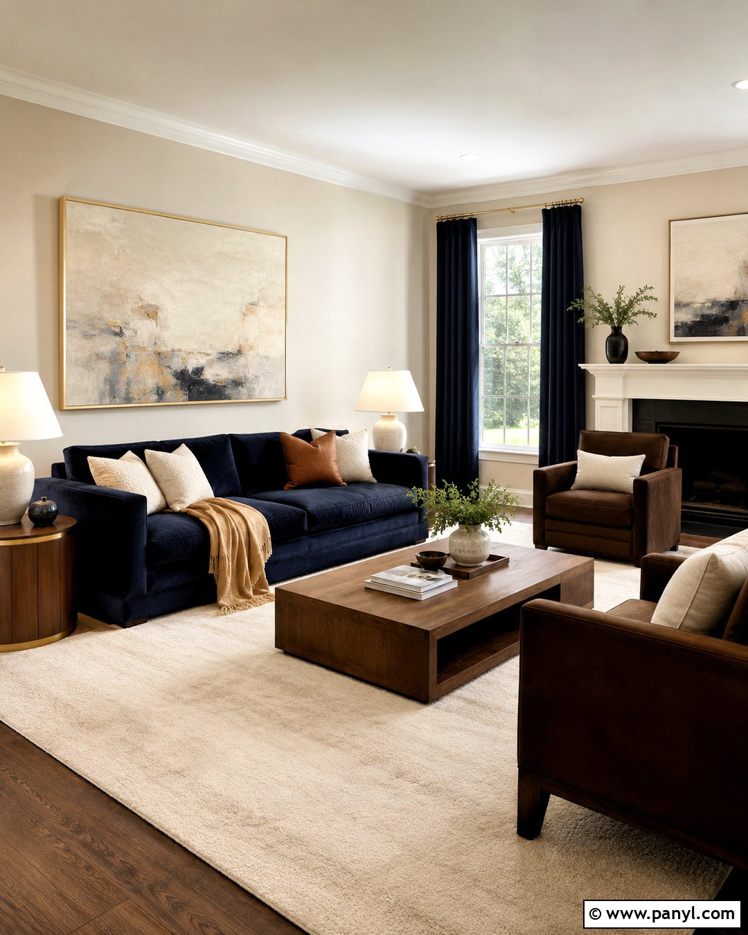 Navy And Brown Living Room With Cream Accents - 20 navy blue and brown living room ideas