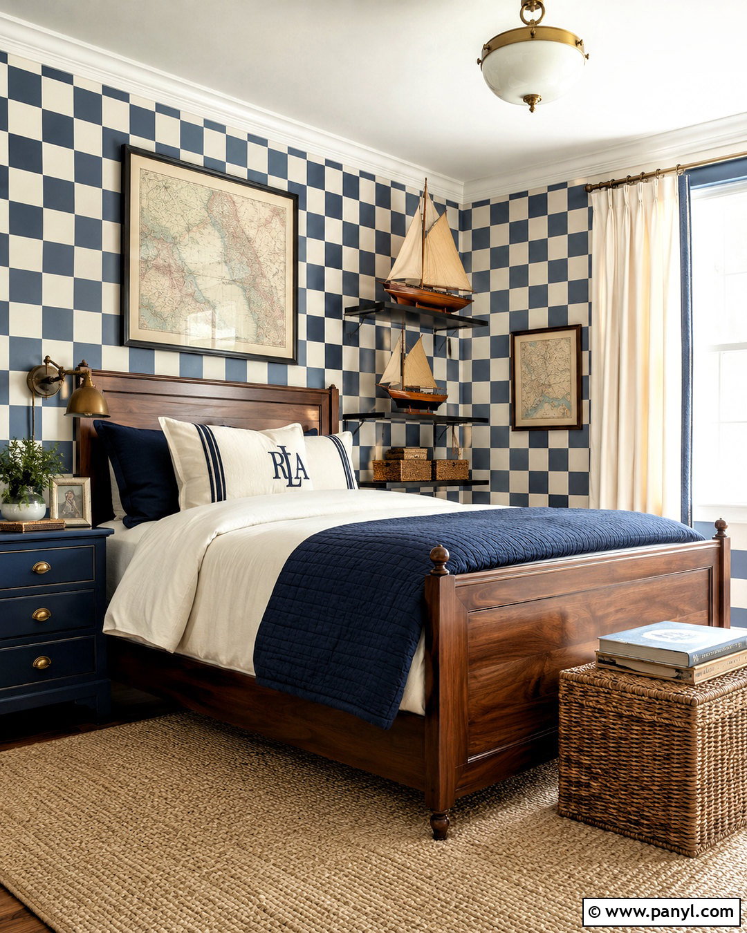 Navy And Cream Checkered Boys Room - 20 checkered boys room ideas