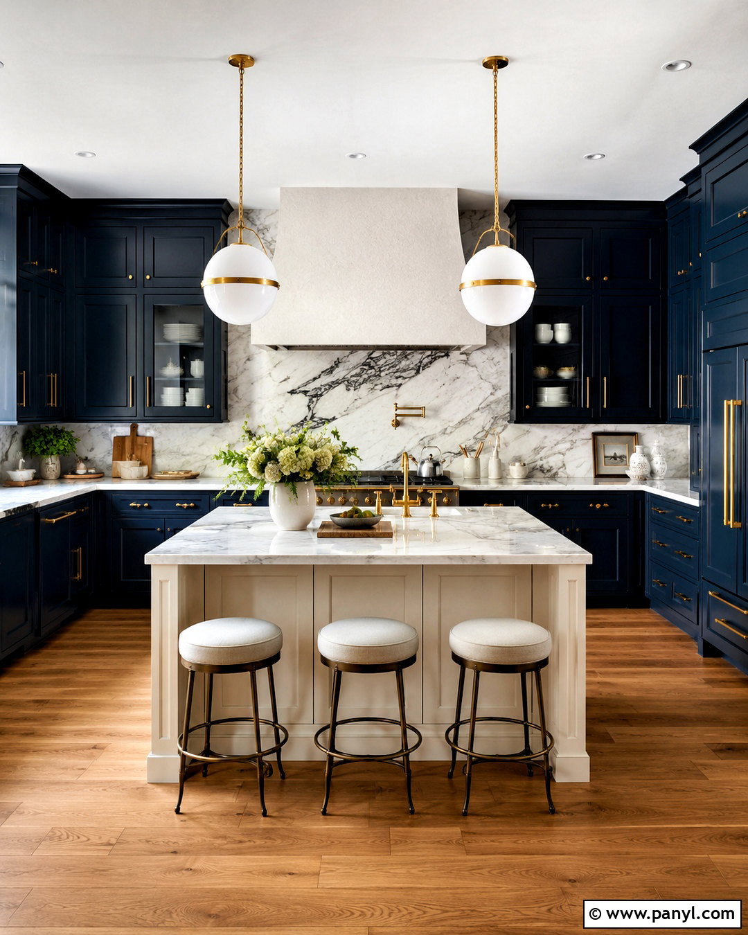Navy And Cream Kitchen With Marble Backsplash - 20 navy and cream kitchen ideas