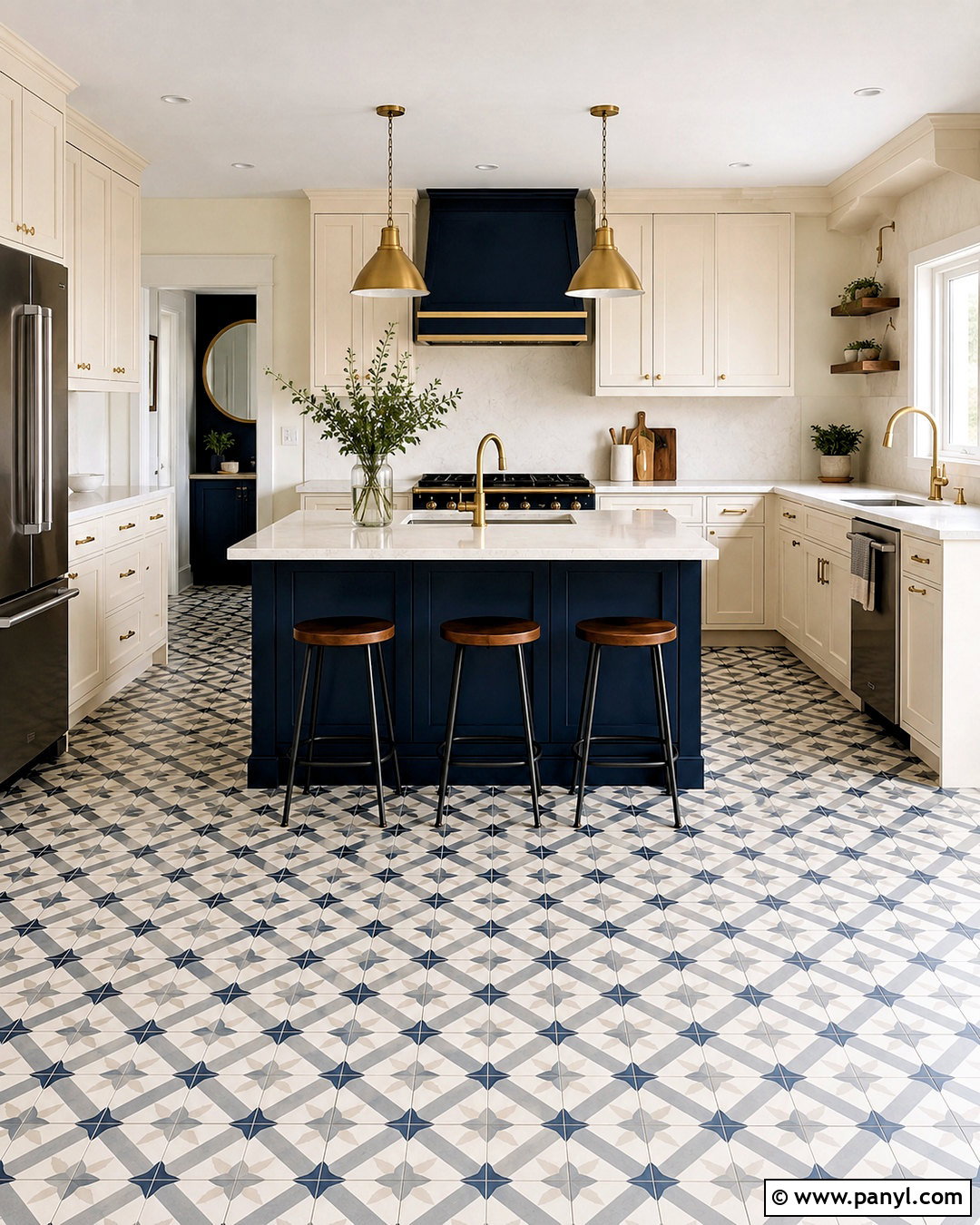 Navy And Cream Kitchen With Patterned Floor - 20 navy and cream kitchen ideas