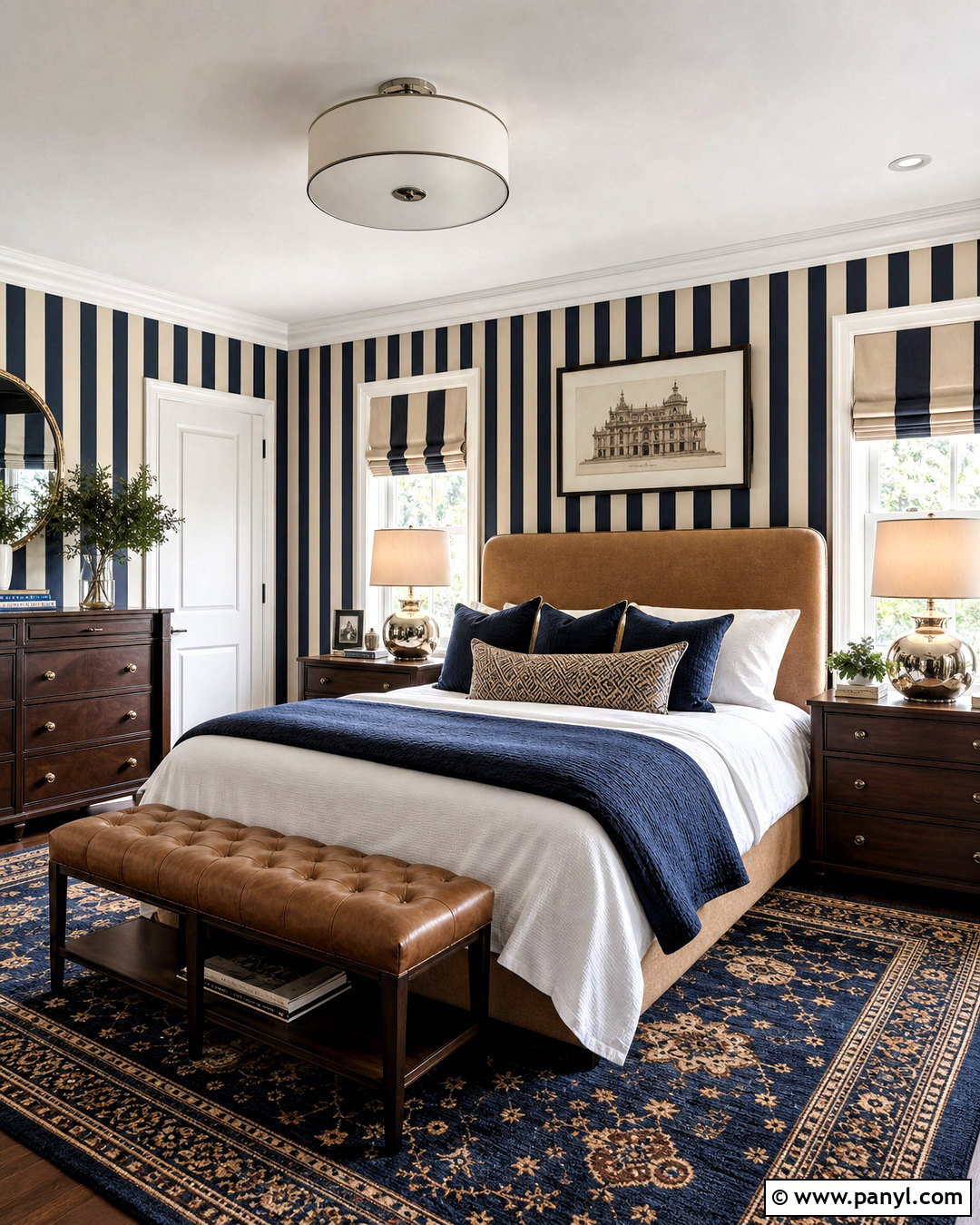 Navy And Cream Striped Bedroom - 20 striped walls bedroom ideas